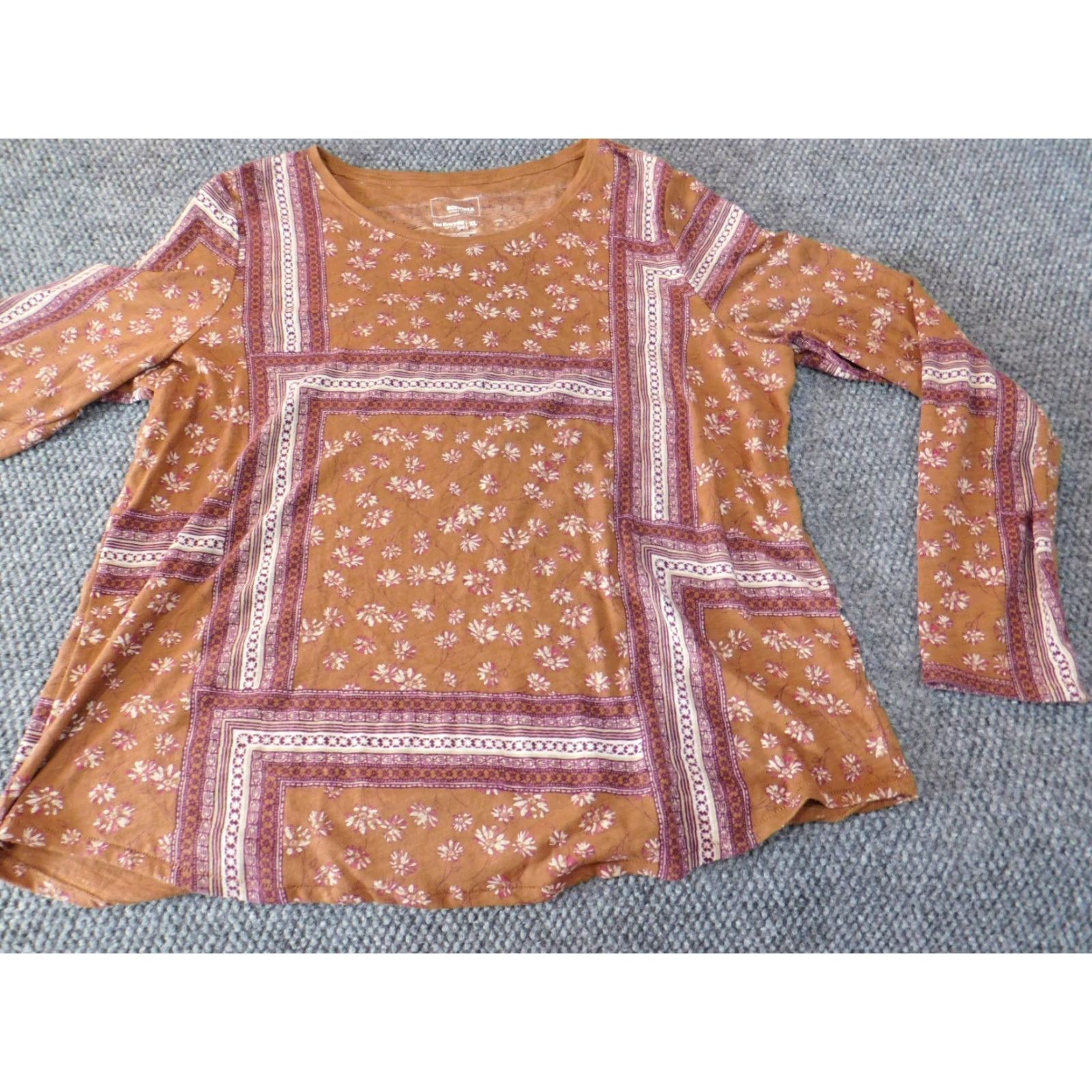 Vintage Sonoma Womens Blouse XL Red Pullover Crew Neck Long Sleeve Stretch Floral Top Everyday Tee Size XL / US 12-14 / IT 48-50 - 2 Thumbnail