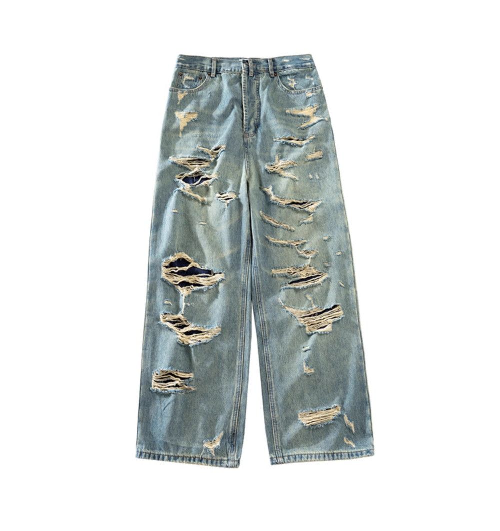 Jean × Vintage Washed Double Layer Hand Worn Jeans Size US 33 - 3 Thumbnail