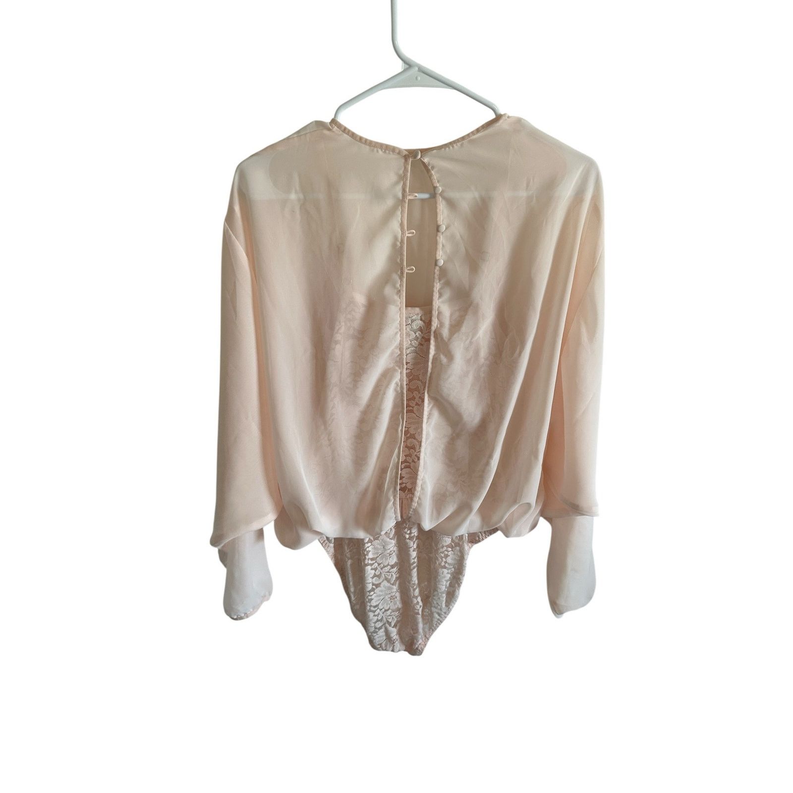 Other We Are HAH Pink Lace Long Sleeve Round Neck Floral Bodysuit Size L / US 10 / IT 46 - 6 Thumbnail