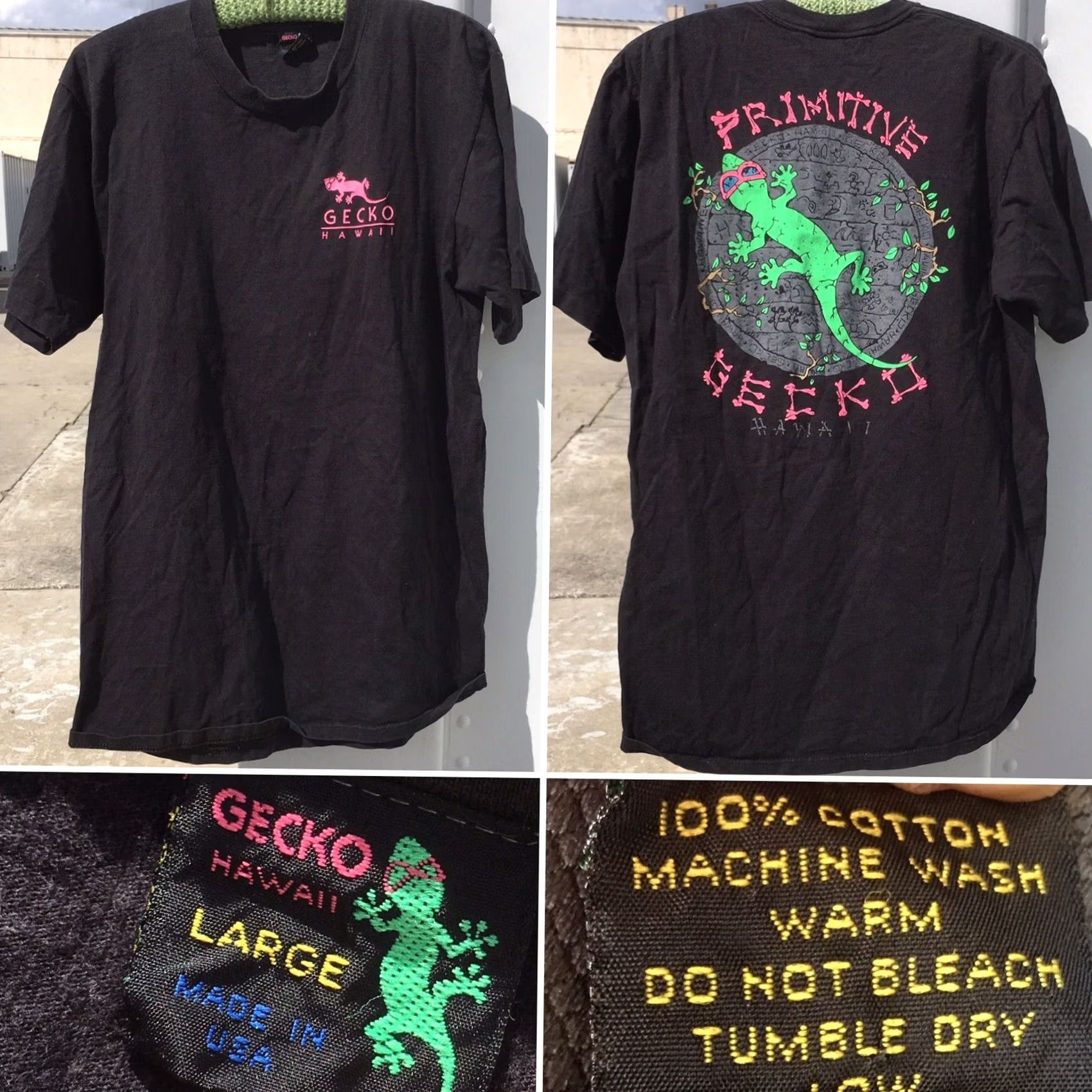 Vintage VINTAGE Gecko Hawaii Neon Graphics T-Shirt Made In USA 80s 90s Size L Mens Black 100% Cotton Graphic Tee Short Sleeve Vintage Look Size US L / EU 52-54 / 3 - 6 Thumbnail