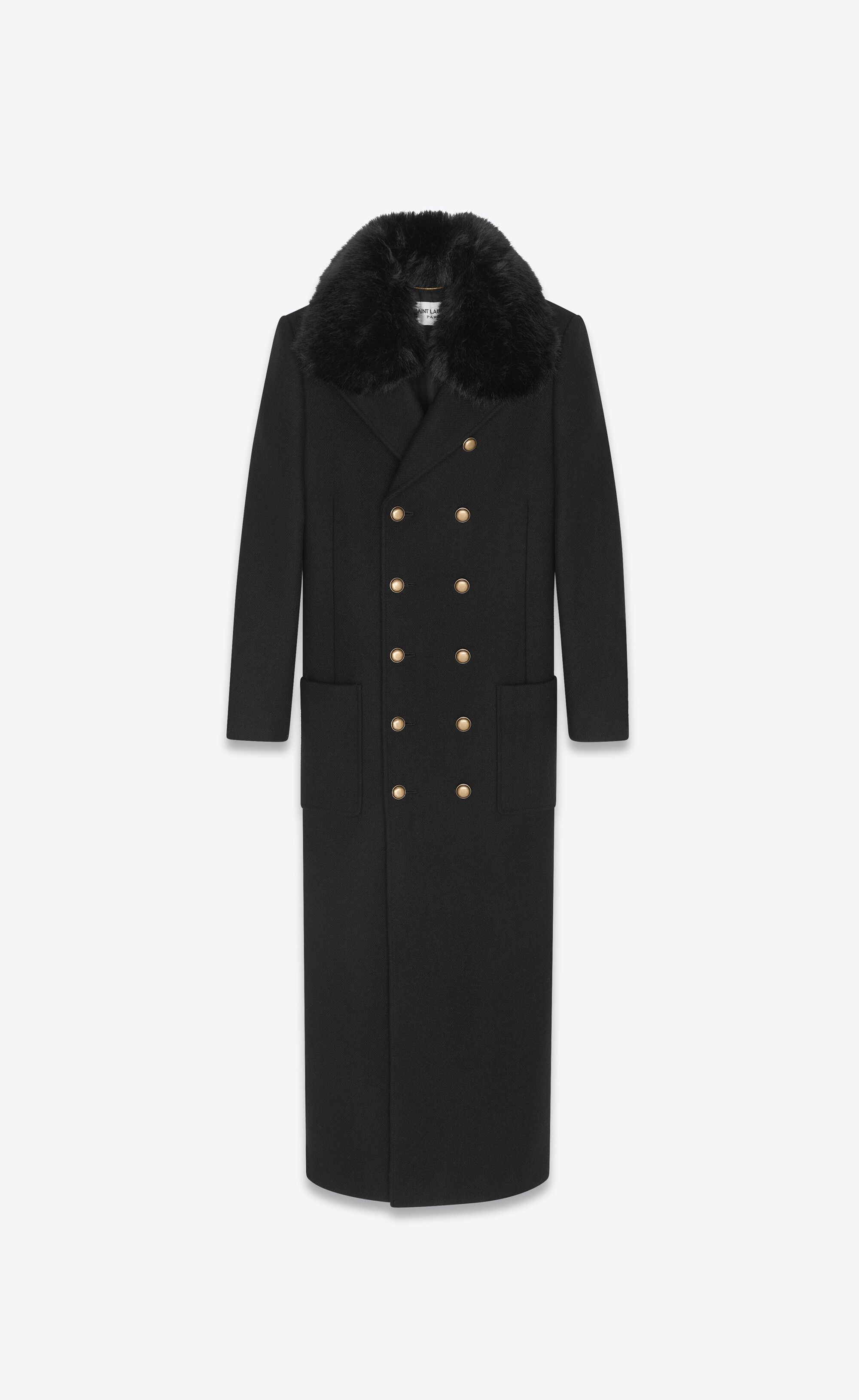 Saint Laurent Paris o1bcso1str0225 Long Double Breasted Coat in Wool in Black Size S / US 4 / IT 40 - 1 Thumbnail