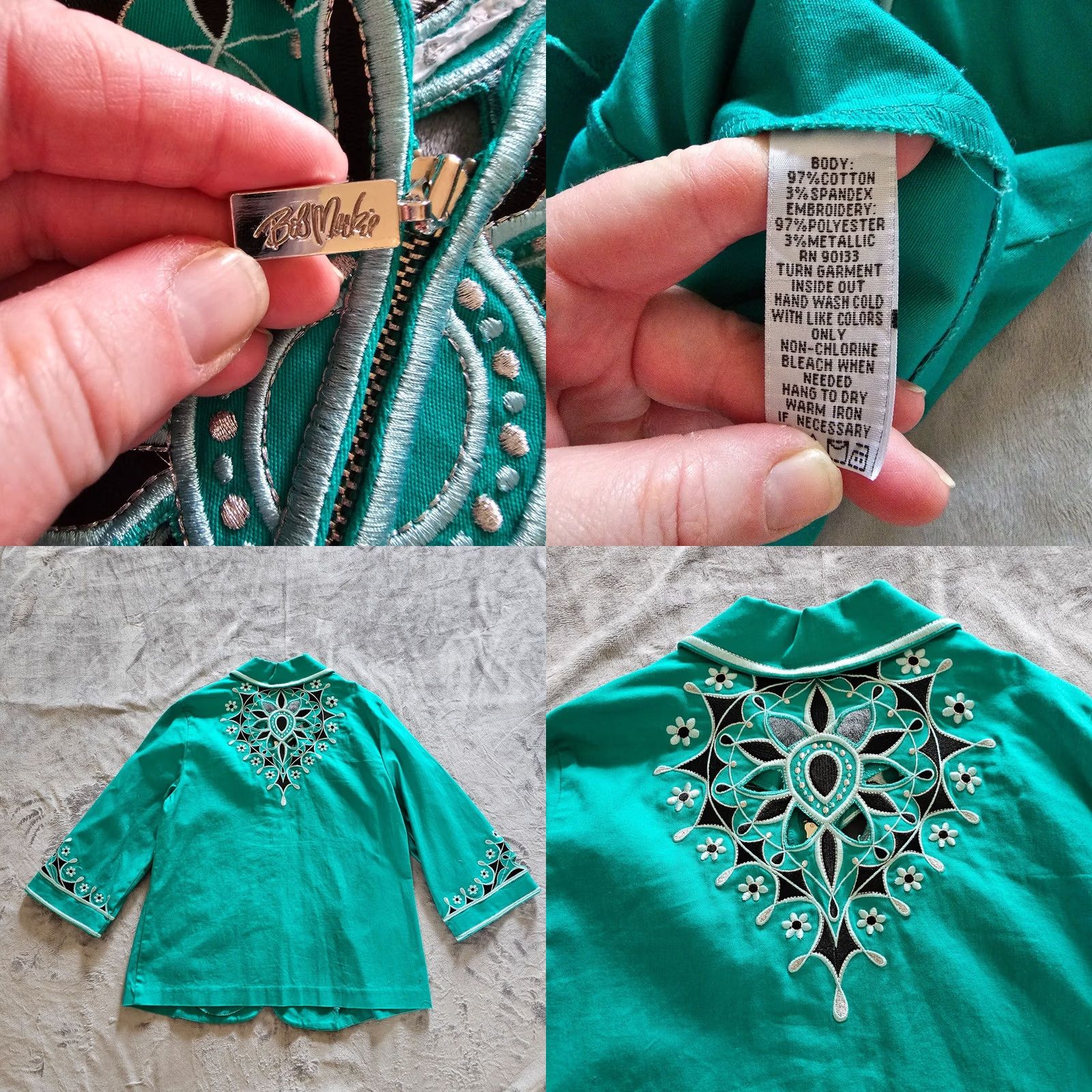 Bob Mackie Bob Mackie Jacket Womens Medium Green 3/4 Sleeve Full Zip Embroidered Art Classic Jacket Size M / US 6-8 / IT 42-44 - 8 Thumbnail