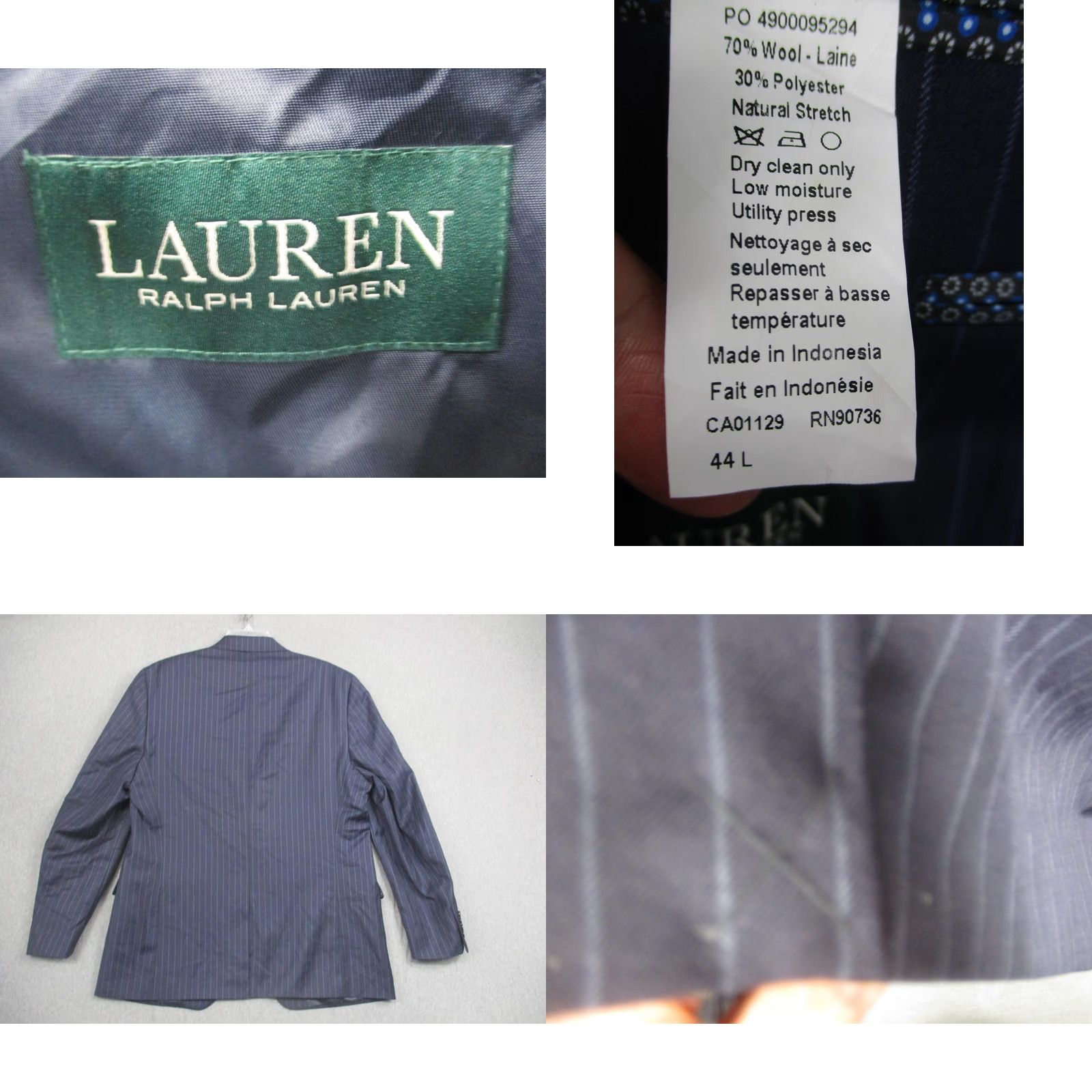 Ralph Lauren Lauren Ralph Lauren Blazer Mens 44L Pinstripe Wool Blend Two Button Suit Jacket Size 44R - 8 Thumbnail