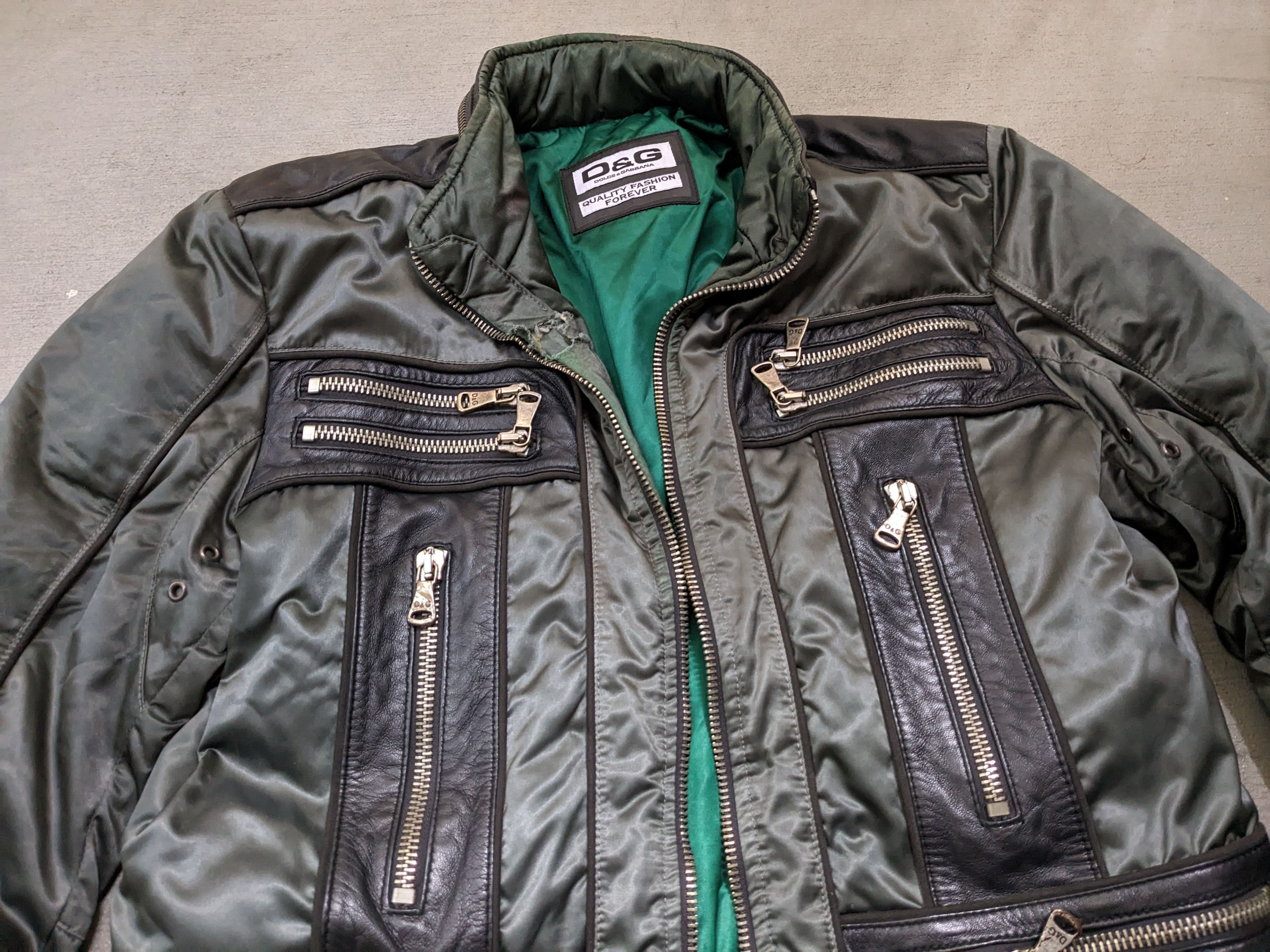 Dolce & Gabbana Dolce & Gabbana Nylon Leather Jacket Hoody Green 52 Zip Up Size US L / EU 52-54 / 3 - 6 Thumbnail
