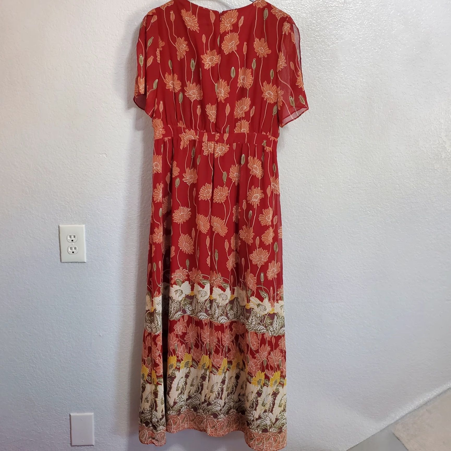 Madewell Madewell Maxi Dress Women 10 Red Sunflower Tulip Sleeve Flowy Maxi Feminine Boho Dress Size L / US 10 / IT 46 - 2 Thumbnail