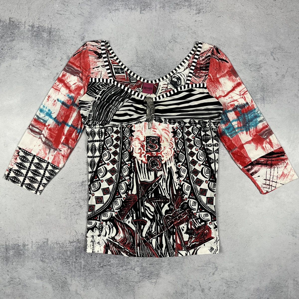 Designer Ladies Save The Queen Avant-Garde overprinted tunic blouse Size M / US 6-8 / IT 42-44 - 2 Thumbnail