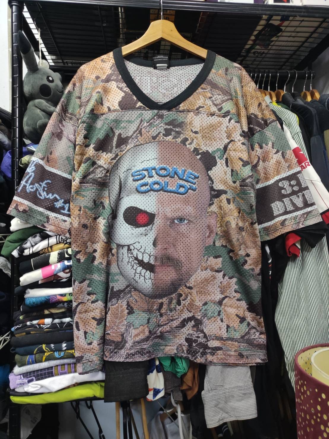 WWF Vtg 90's Stone Cold Steve Austin WWF Promo Camo USA Jersey Size US XL / EU 56 / 4 - 1 Thumbnail