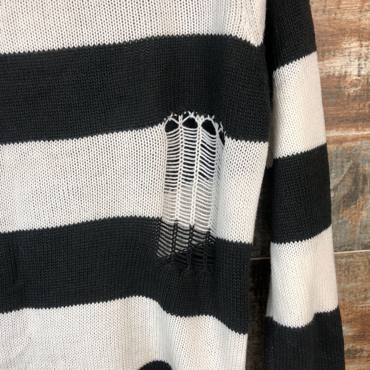 Japanese Brand × Solid and Striped Colza Stripe Black prison ripped Cardigan Knitwear #A2042 Size M / US 6-8 / IT 42-44 - 19 Thumbnail