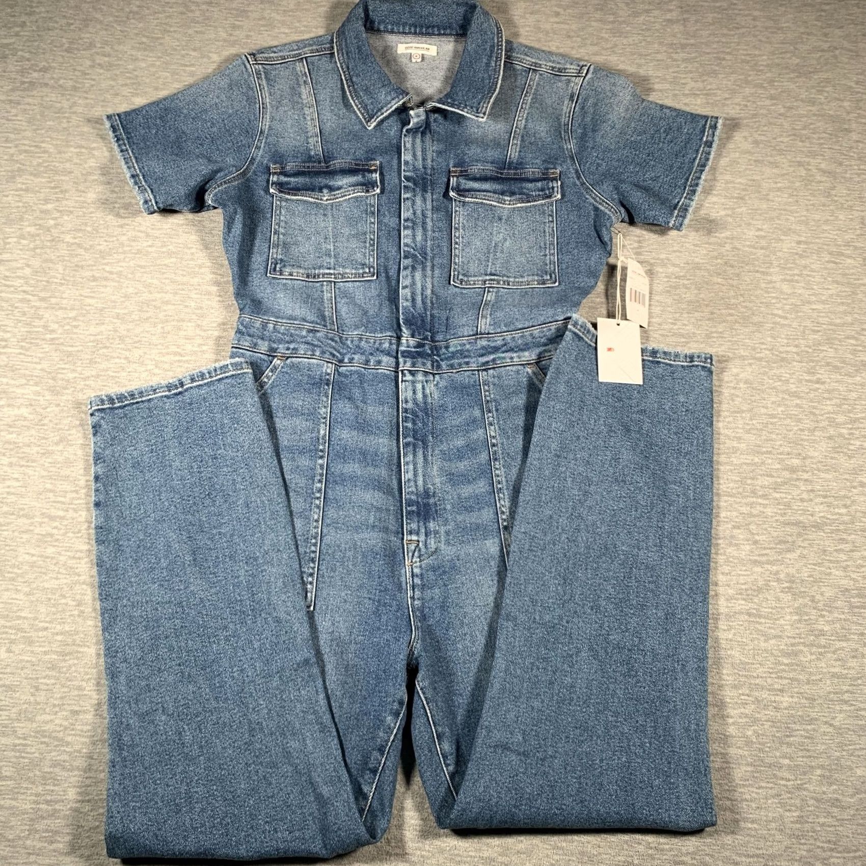 Good American Good American Utility Jumpsuit Womens 4 Blue Denim Short Sleeve Zip GMJS127 Size 27" / US 4 / IT 40 - 2 Thumbnail