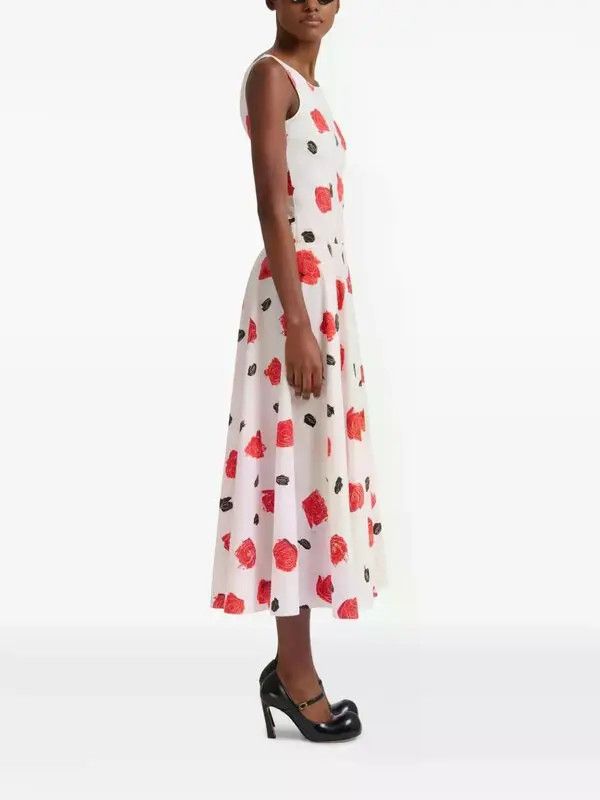 Marni o1w1db10426 Rose-Print Midi Dress in White Size XL / US 12-14 / IT 48-50 - 3 Thumbnail