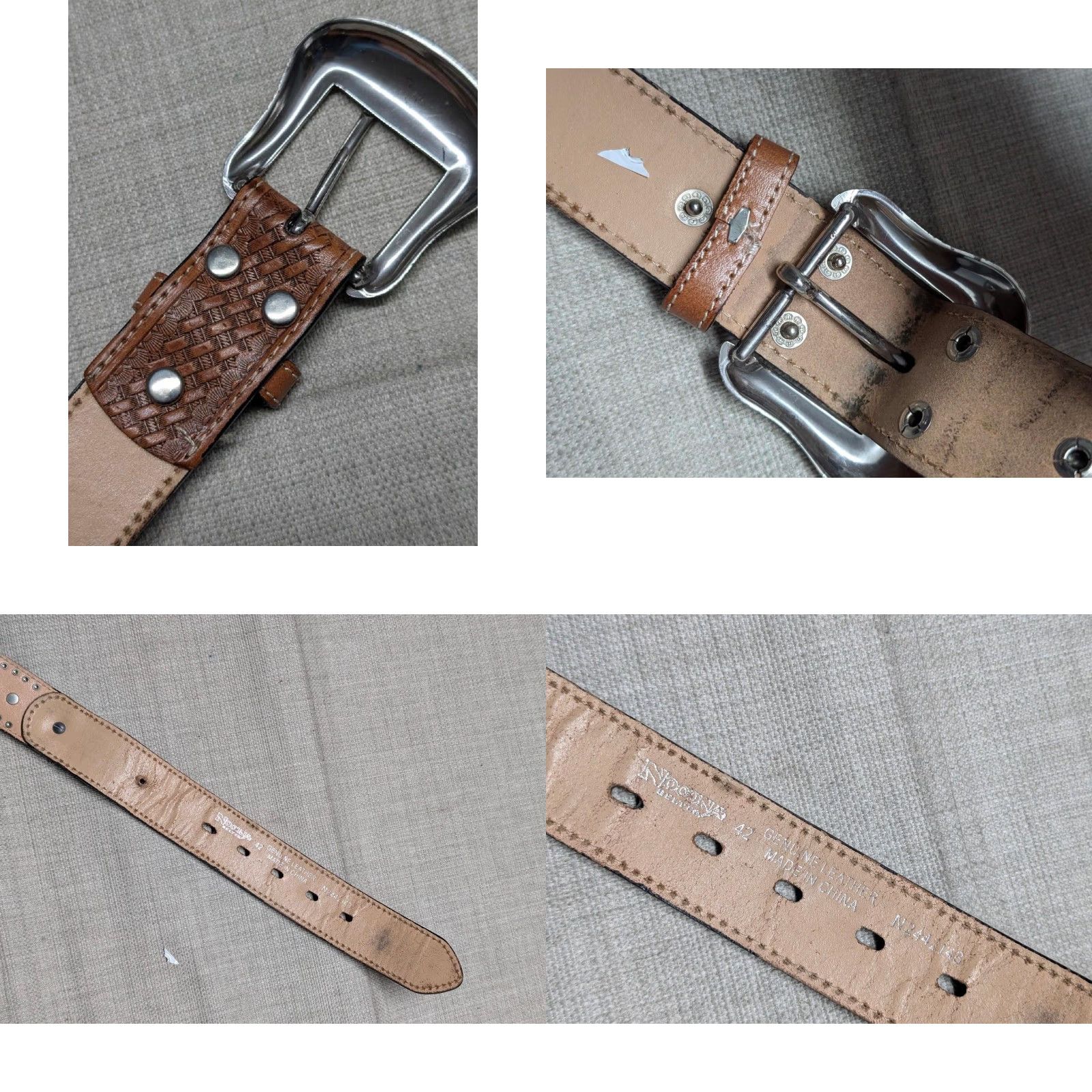 Vintage VINTAGE NOCONA belt Western Leather buckle studded cowhair ends Rhinestone 42 Size 42 - 8 Thumbnail