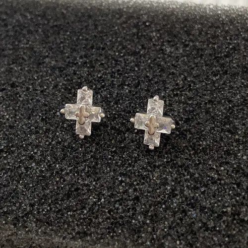 Designer × Sterling Silver Cross Stud Earrings for Men Women,Cross Earrings Size ONE SIZE - 2 Thumbnail