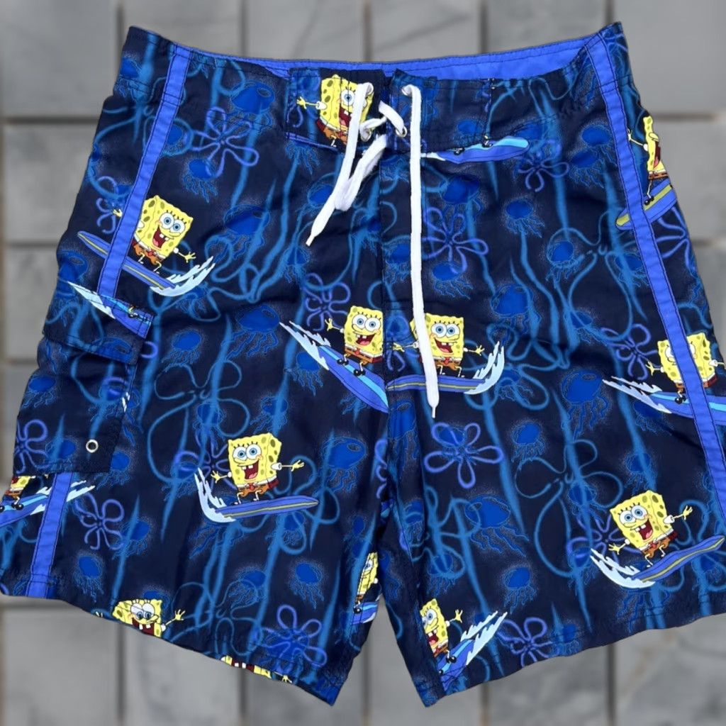 Nickelodeon Men's SpongeBob Board Shorts Multicolor All-Over 34 Cotton Blend Beach Surf Swim Size US 34 / EU 50 - 1 Thumbnail