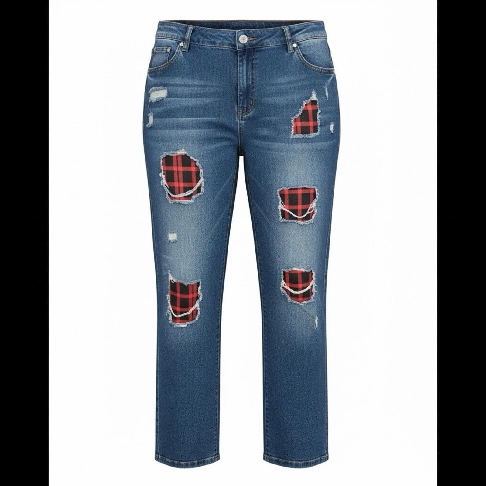 The Unbranded Brand Distressed Red Plaid Jeans Stretch Women’s Plus Size 2X XXL Size 42" / US 20 - 1 Thumbnail