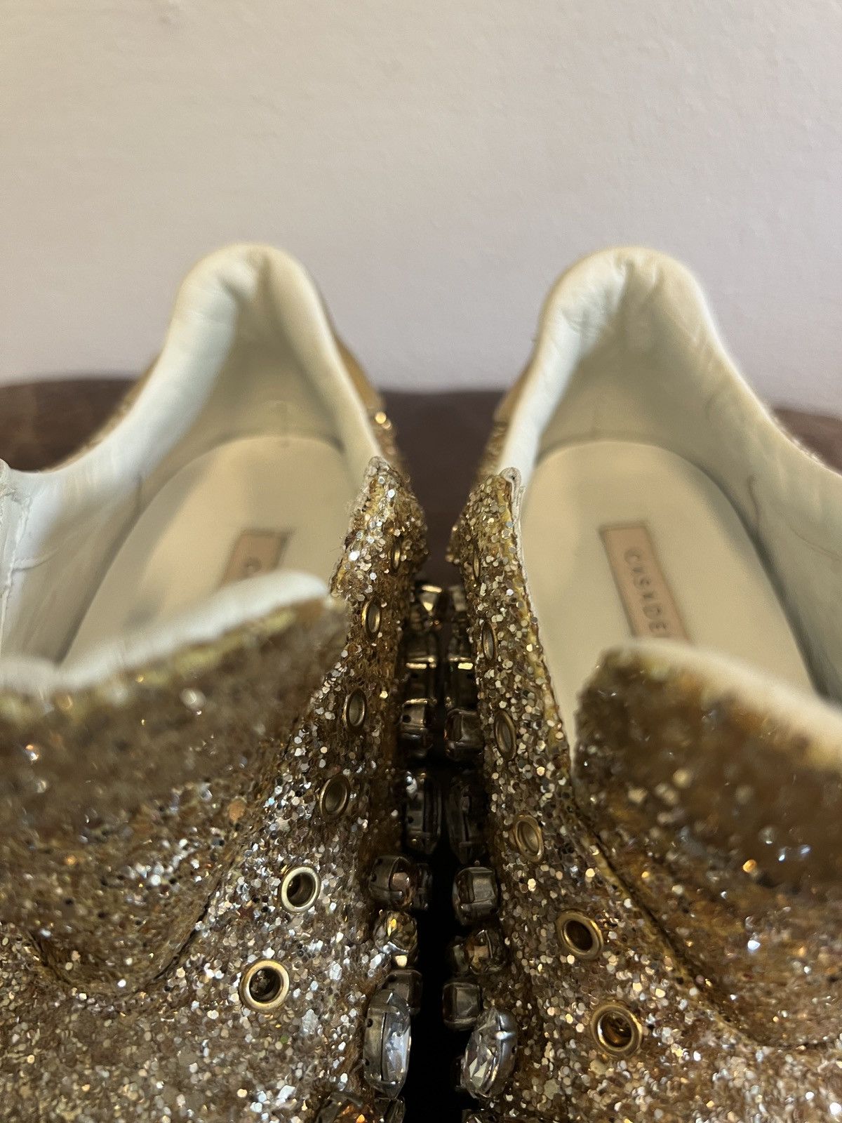 Casadei Casadei Gold Glitter Leather Trainers Low Top Sneakers, s 37 Size US 7 / IT 37 - 6 Thumbnail