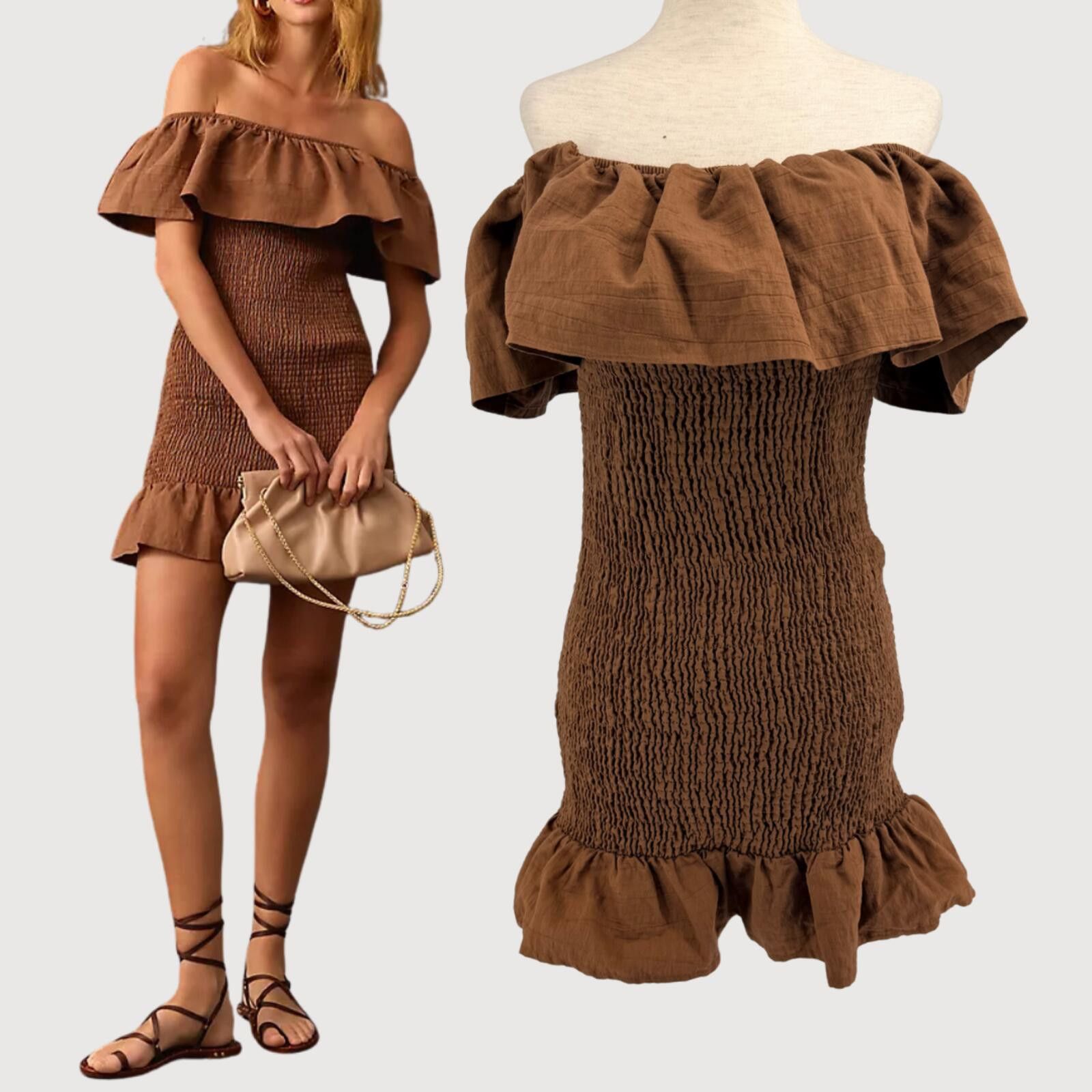 Other Anthropologie Smocked Mini Dress Brown M Size M / US 6-8 / IT 42-44 - 1 Thumbnail