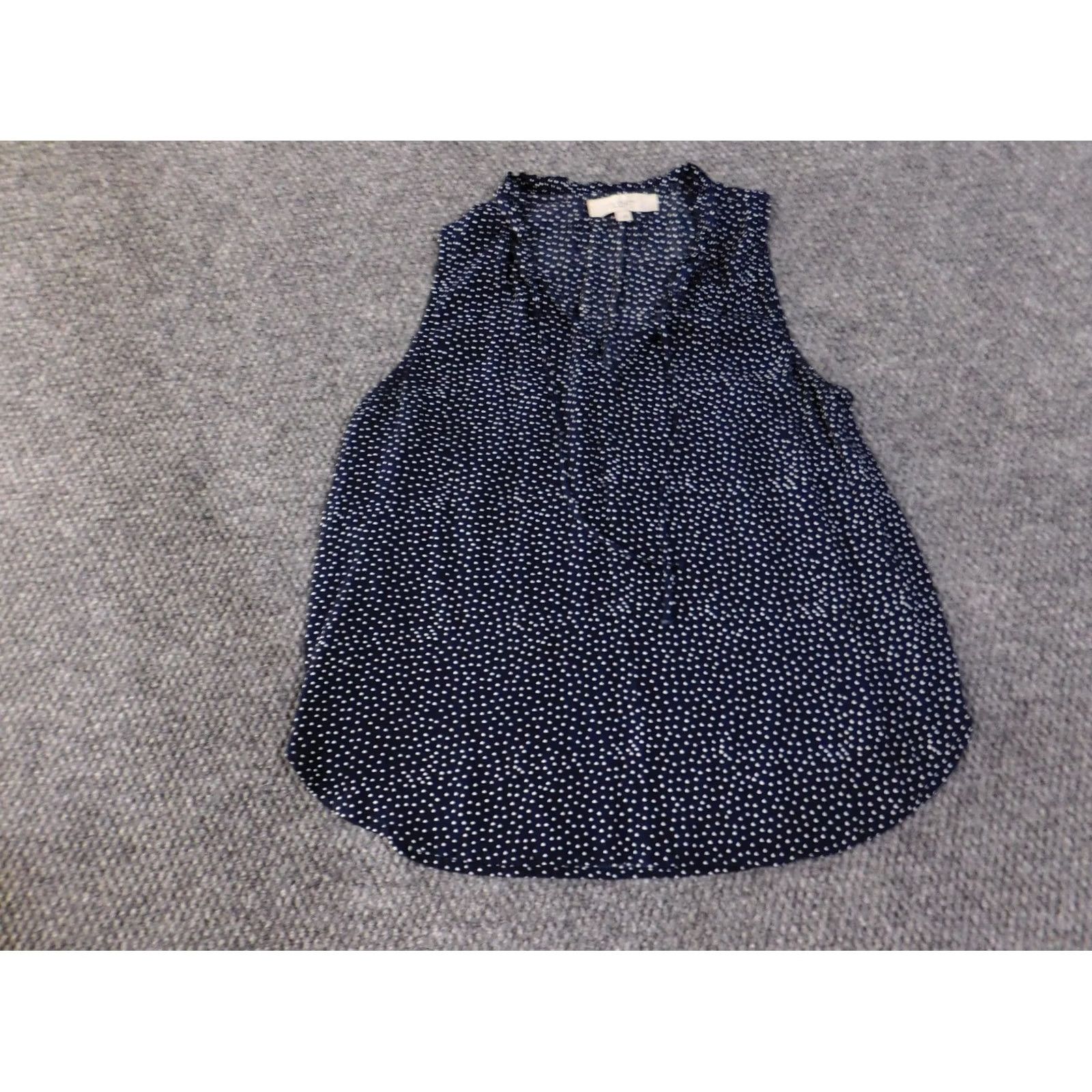Loft LOFT Blouse Womens Medium Navy Blue White Polka Dot Sleeveless Tie Neck Top Size M / US 6-8 / IT 42-44 - 2 Thumbnail