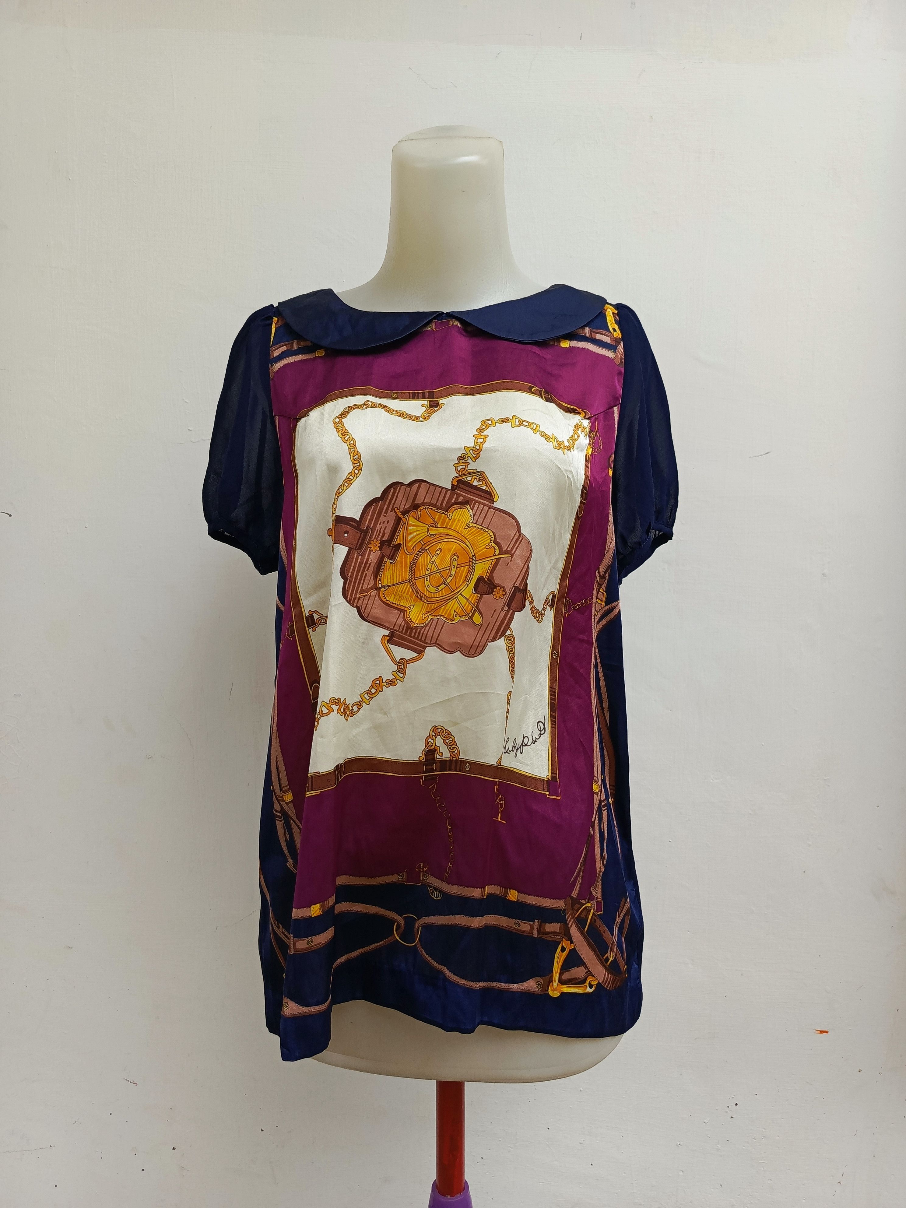 Japanese Brand & by P&D Chain Print Blouse Peter Pan Collar Top Size M / US 6-8 / IT 42-44 - 1 Thumbnail