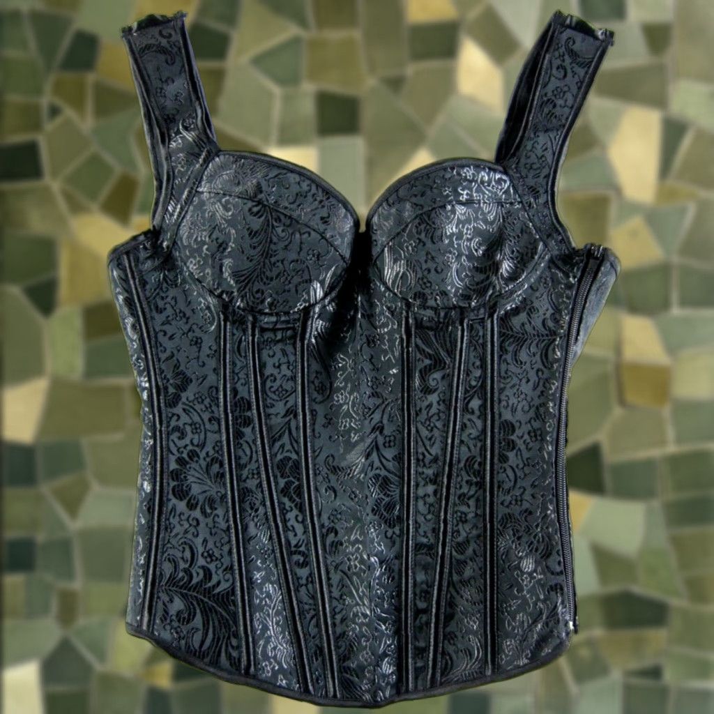 Vintage VINTAGE Black Floral Boned Underwire Lace Up Corset Bustier Top Women Medium Size M / US 6-8 / IT 42-44 - 1 Thumbnail