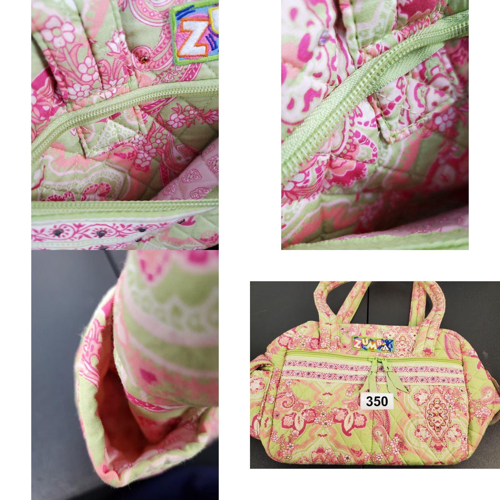 Vintage VINTAGE Zumba Lemon Hill Shoulder Bag with Patches Womens Green Pink Paisley Zip Closure Size ONE SIZE - 9 Thumbnail
