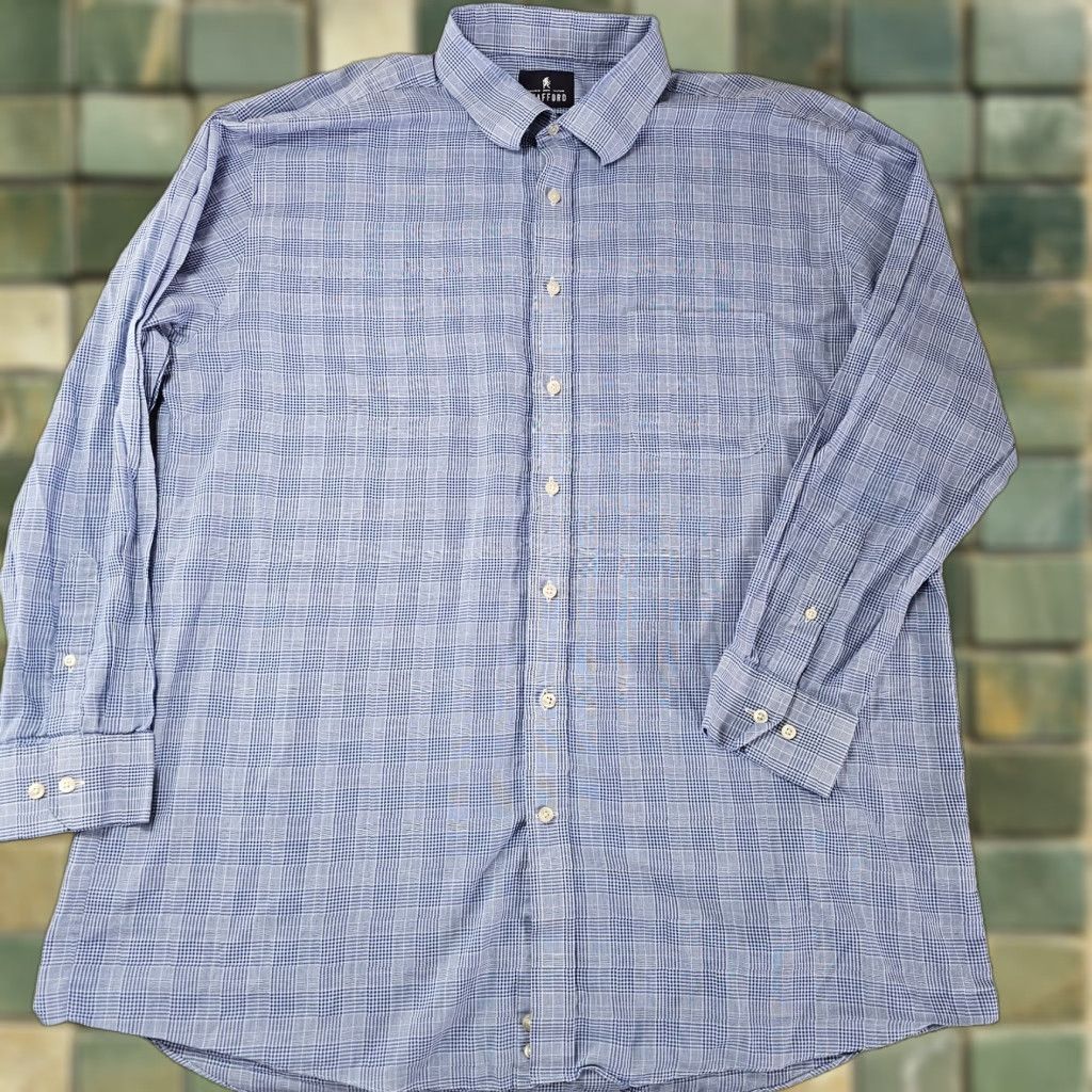 stafford travel dress shirts Easy-Care Broadcloth Blue Striped Shirt 15.5 32-33 Reg Fit Sleeve Style Stafford Travel Performance Super Shirt