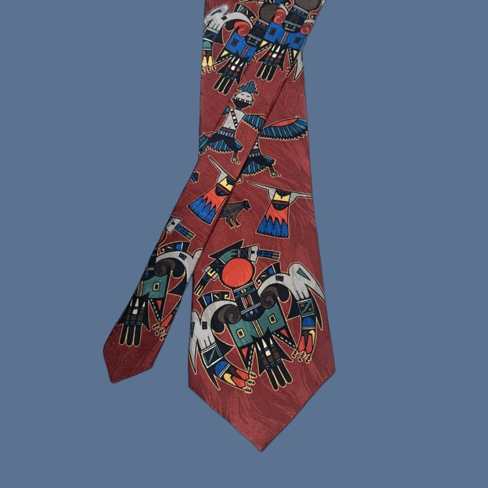 Vintage VINTAGE RM STYLE Thunderbirds Kachina 100% Silk Men Tie Dark Red 1994 Size ONE SIZE - 1 Thumbnail