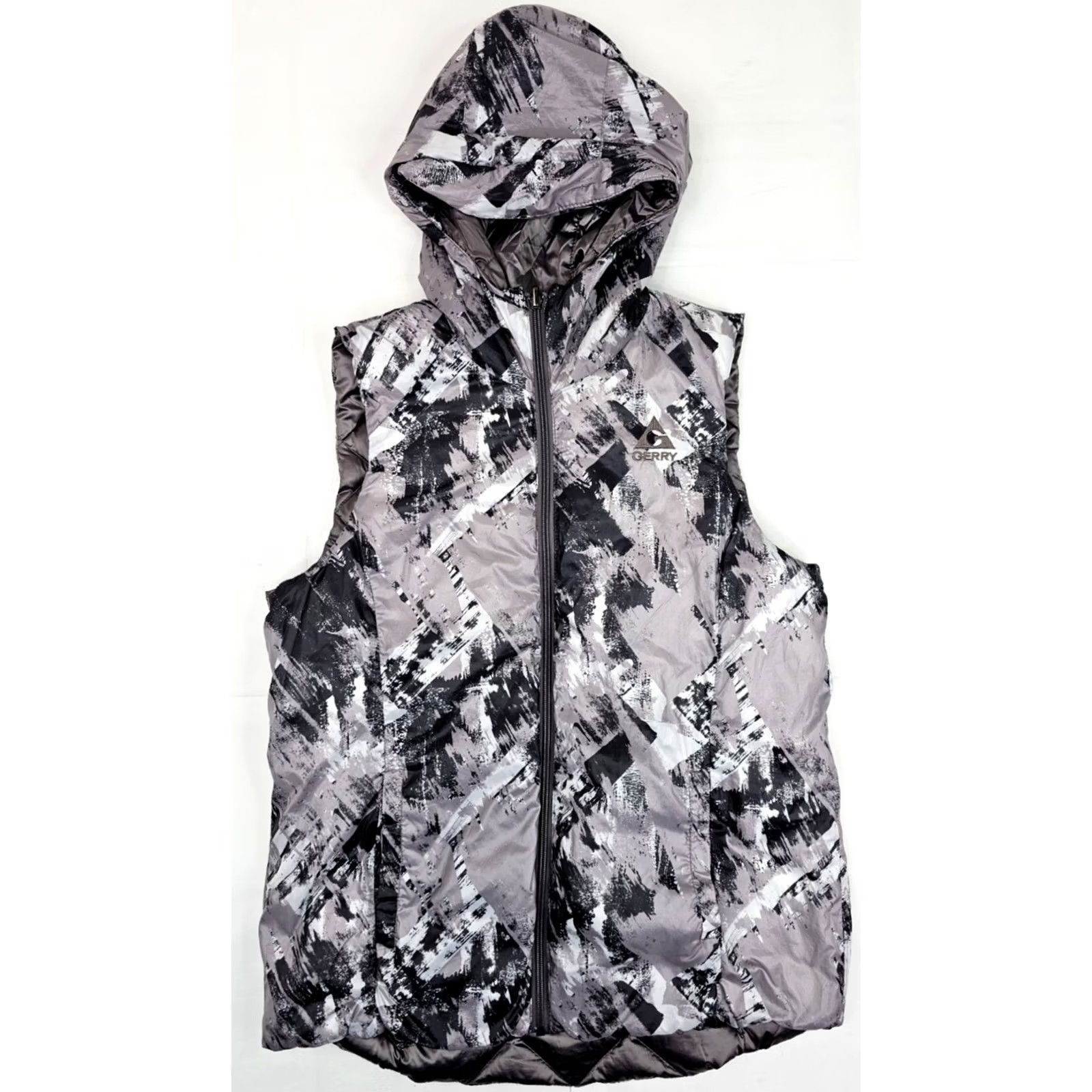 Vintage Gerry Down Full Zip Reversible Hooded Puffer Vest Women M Silver Packable Marble Size M / US 6-8 / IT 42-44 - 2 Thumbnail