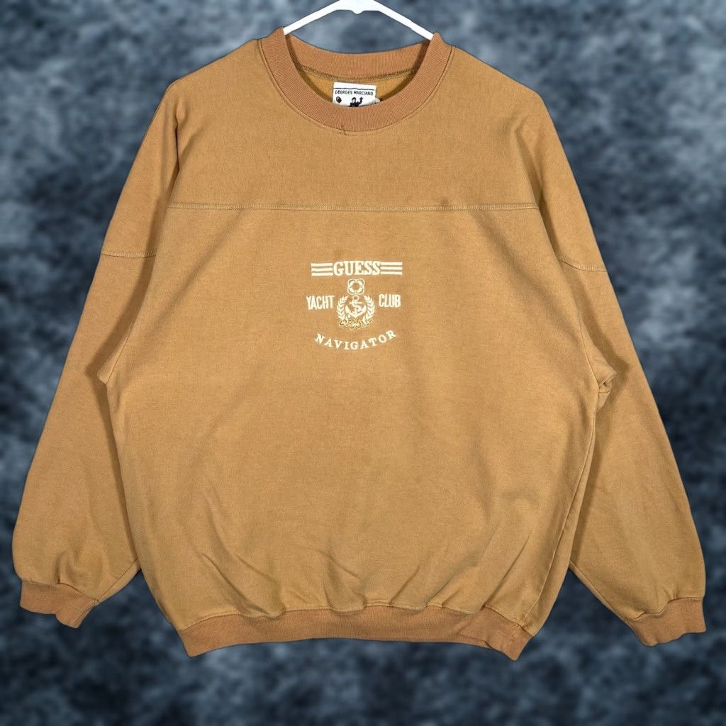 Guess VINTAGE GUESS Yacht Club Navigator Sweatshirt Adult Large Cotton Blend Embroidered 90s Crew Neck Mens Sweatshirt Brown Size US L / EU 52-54 / 3 - 1 Thumbnail