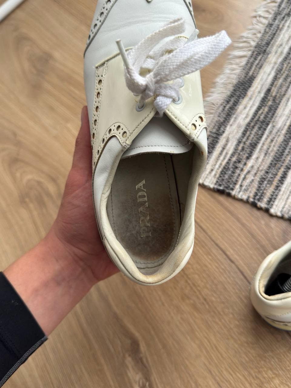 Prada PRADA WOOMEN’S WHITE LEATHER WINGTIP LACE UP OXFORD SHOES Size US 7.5 / IT 37.5 - 15 Thumbnail
