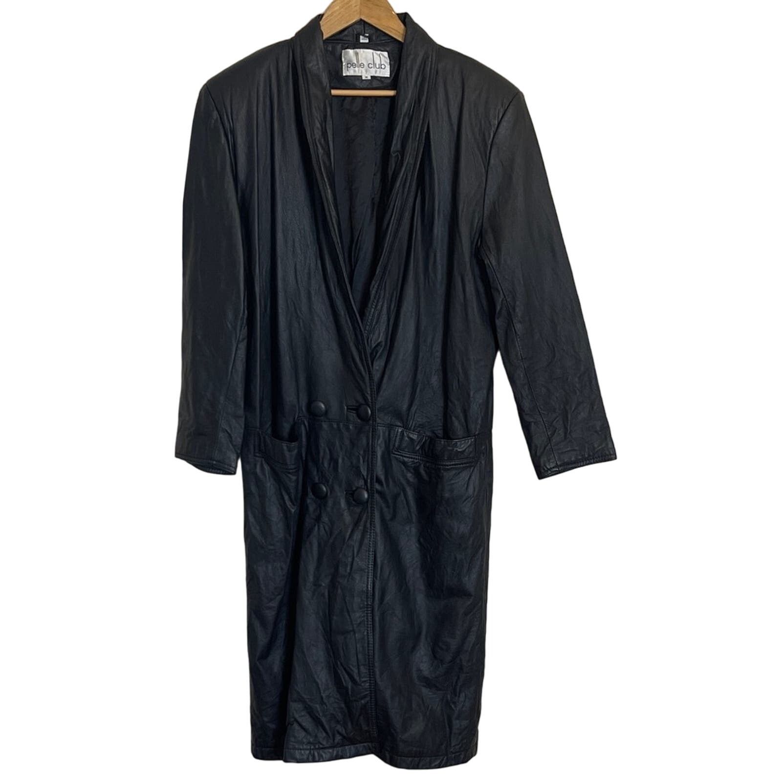 Other Vintage 90s PELLE CLUB Double Breast Leather Trench Coat Size M / US 6-8 / IT 42-44 - 2 Thumbnail