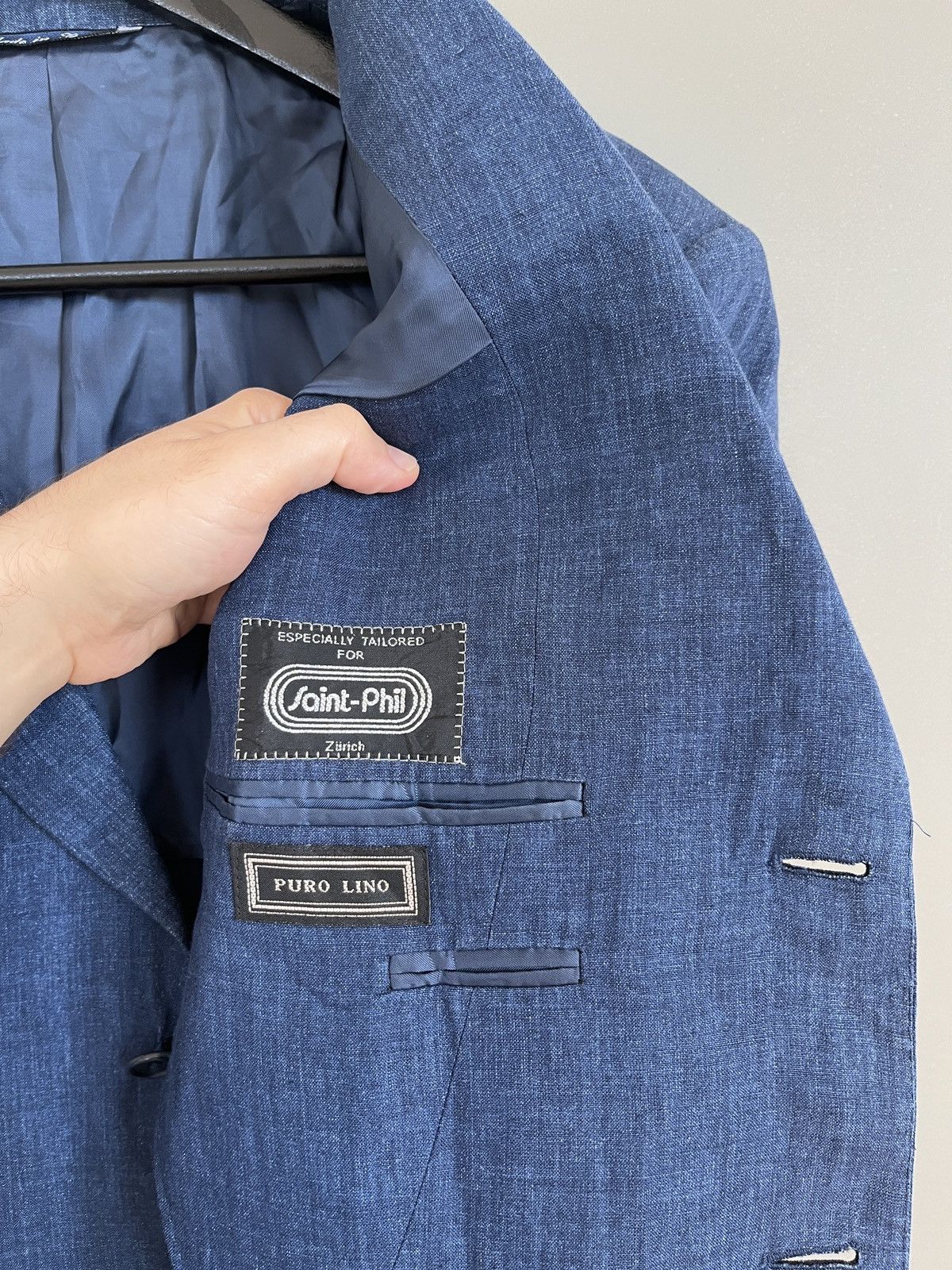 Canali CANALI Luxury Three Buttons Linen Blue Classic Sport Blazer Size 50R - 20 Thumbnail