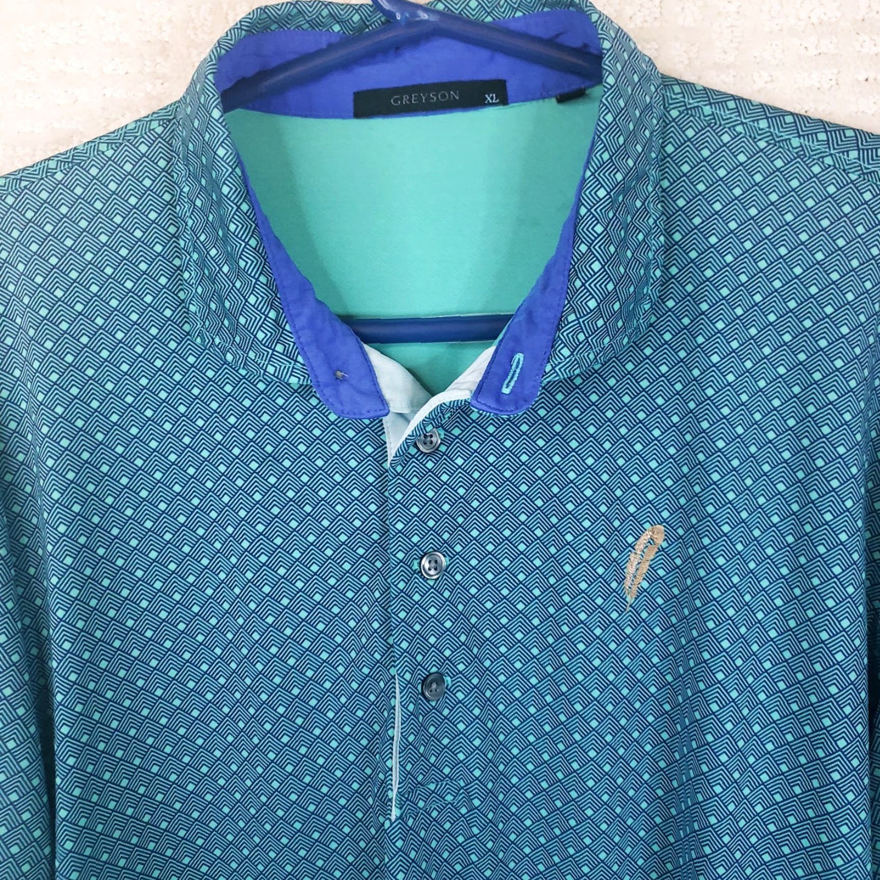 Vintage Greyson Polo Shirt Mens XL Blue Green Geometric Pattern Feather Logo Golf Performance Stretch Short Sleeve Polo Size US XL / EU 56 / 4 - 3 Thumbnail