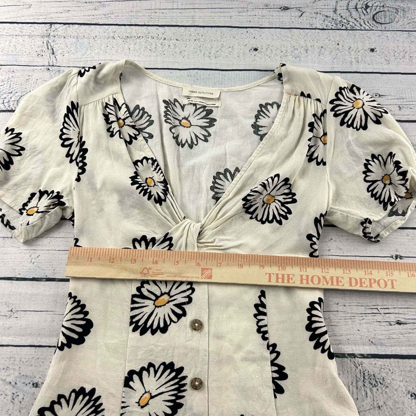 Urban Outfitters Urban Outfitters Dress Women XS Beige Daisy Print Linen Blend Short Size 26" / US 2 / IT 38 - 3 Thumbnail