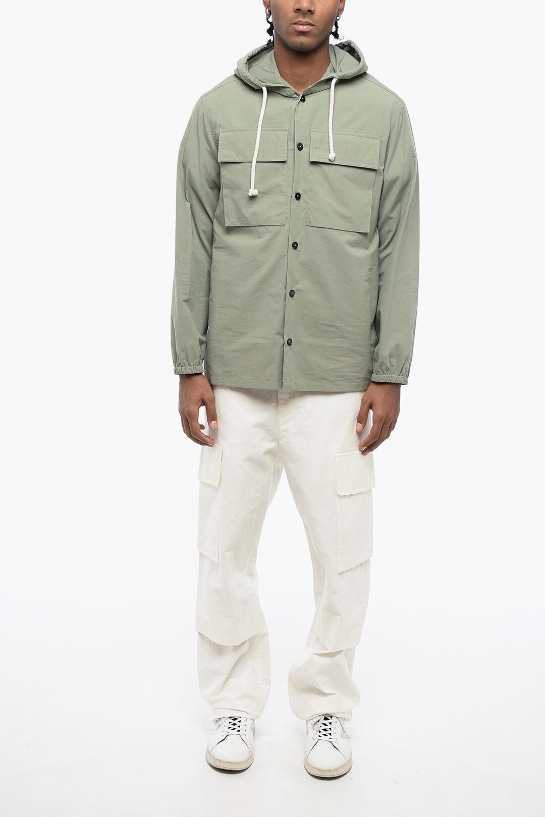 Jil Sander og1mm0625 Cotton Saharan Hooded Shirt in Military Green Size US M / EU 48-50 / 2 - 4 Thumbnail