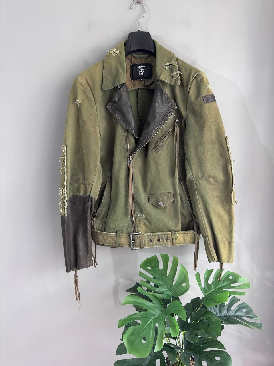 tigha Tigha Men's Canvas Cotton/Leather Distressed Biker Jacket, L Size US L / EU 52-54 / 3 - 1 Thumbnail