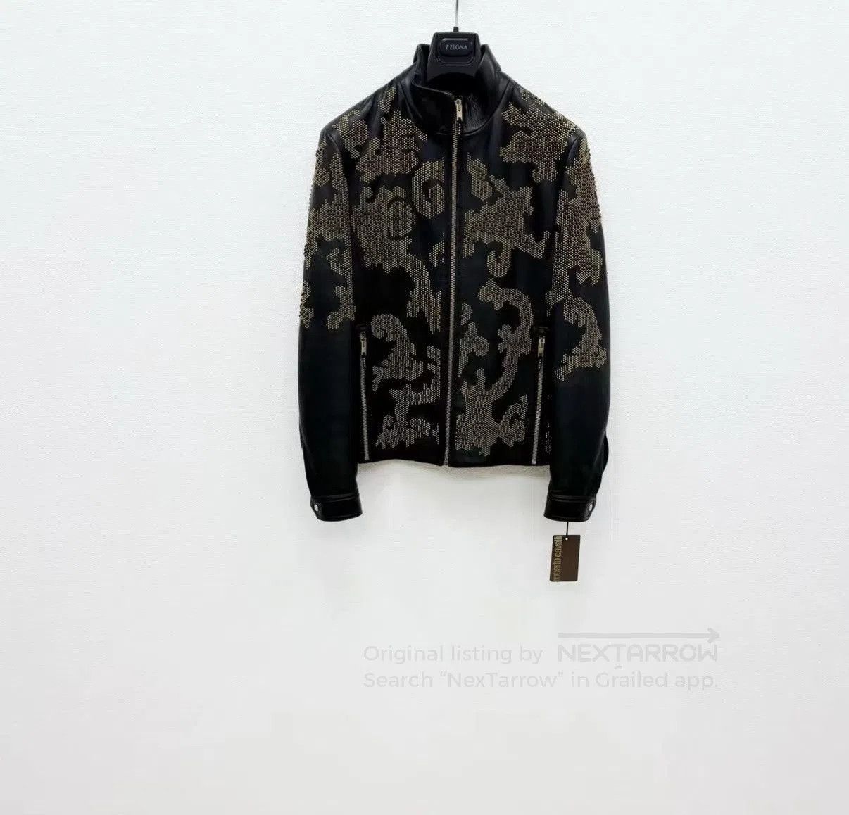 Roberto Cavalli Black Studded Pattern Leather Jacket Size S. Size US S / EU 44-46 / 1 - 1 Thumbnail