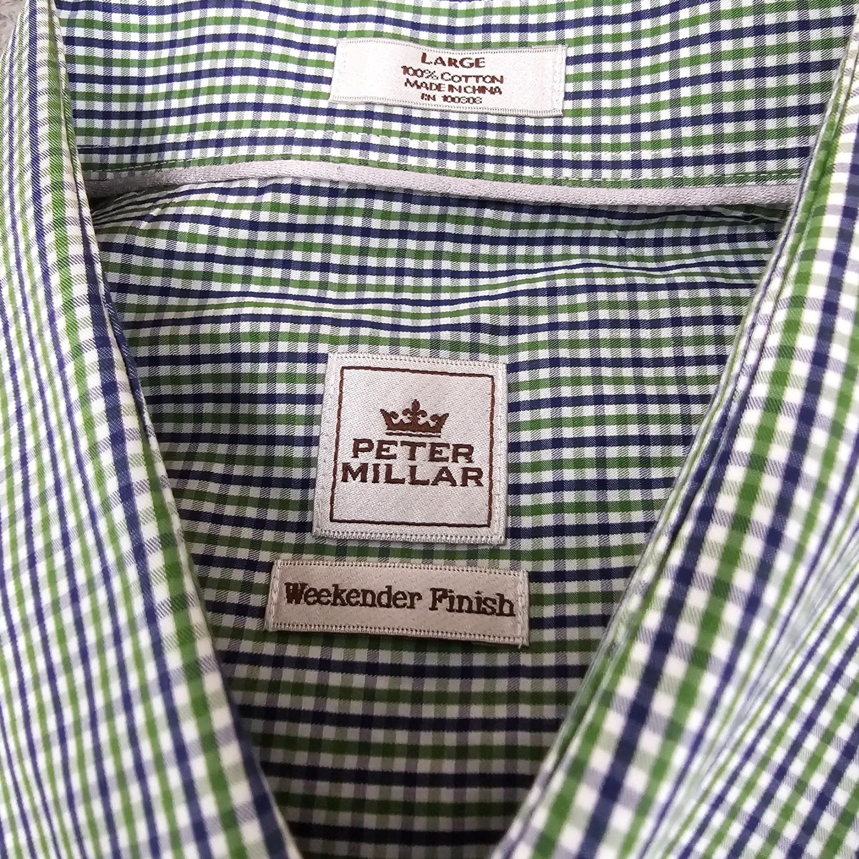 Peter Millar Peter Millar Shirt Mens Large Green Blue Micro Check Woven Button Down Cotton Size US L / EU 52-54 / 3 - 5 Thumbnail