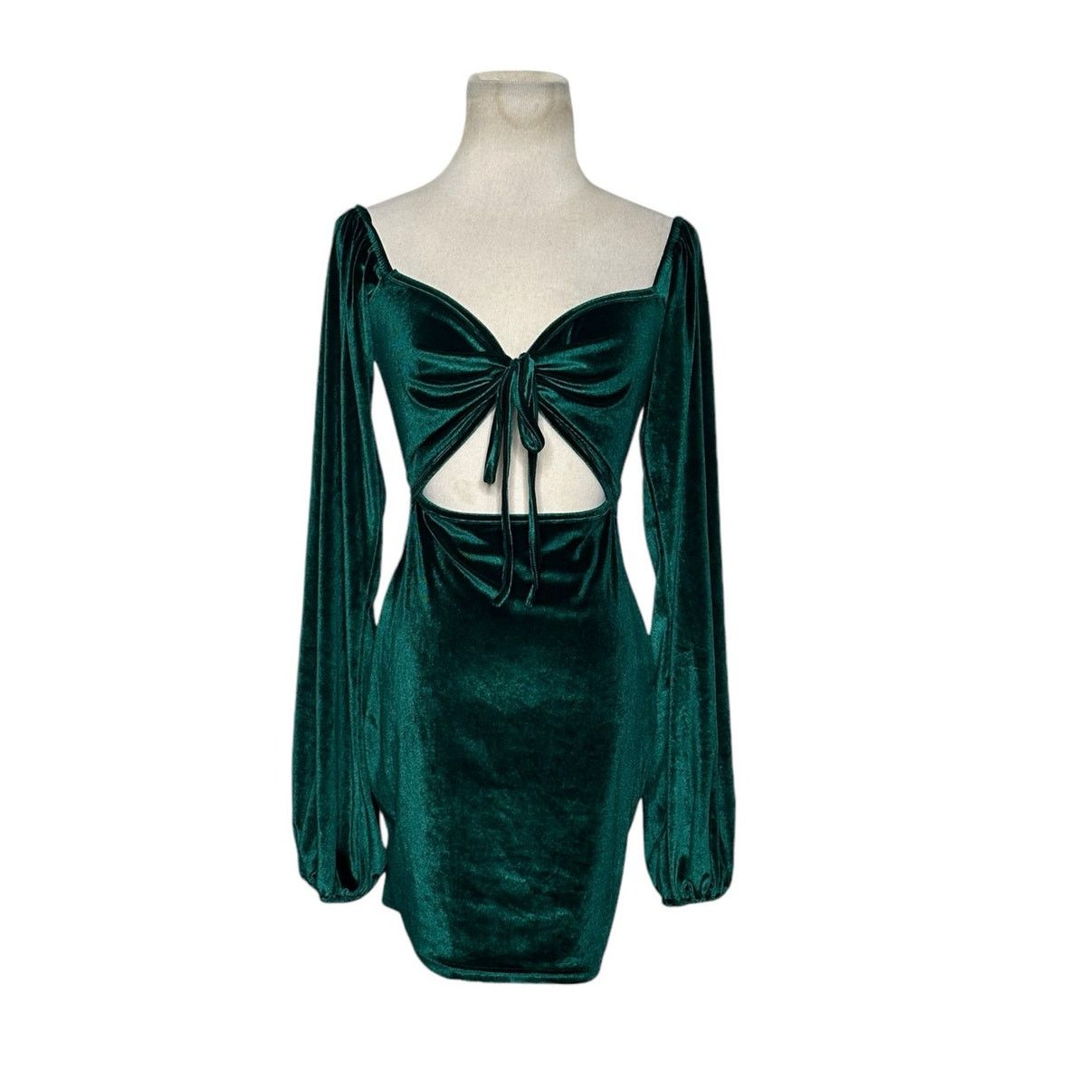 Shein Shein green velour front cut out mini dress size Small Size S / US 4 / IT 40 - 1 Thumbnail