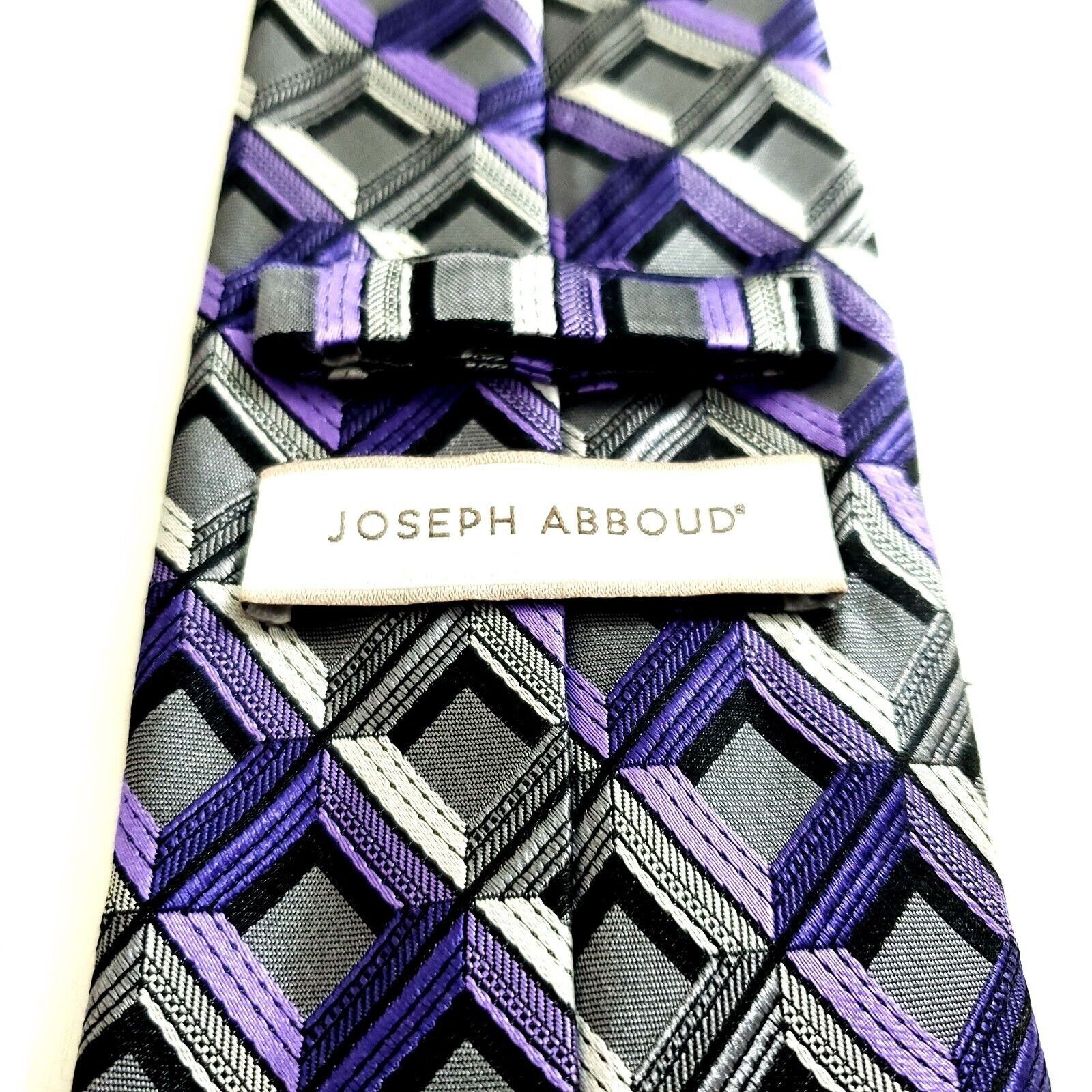 Joseph Abboud Joseph Abboud Gray Purple Geometric Woven Silk Tie Size ONE SIZE - 3 Thumbnail