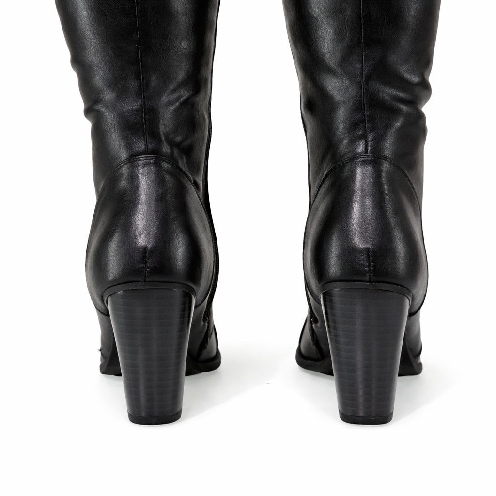 Other Ren Black Vegan Leather Lace Up Western OTK Boots 3.25" Heel Size US 6 / IT 36 - 5 Thumbnail