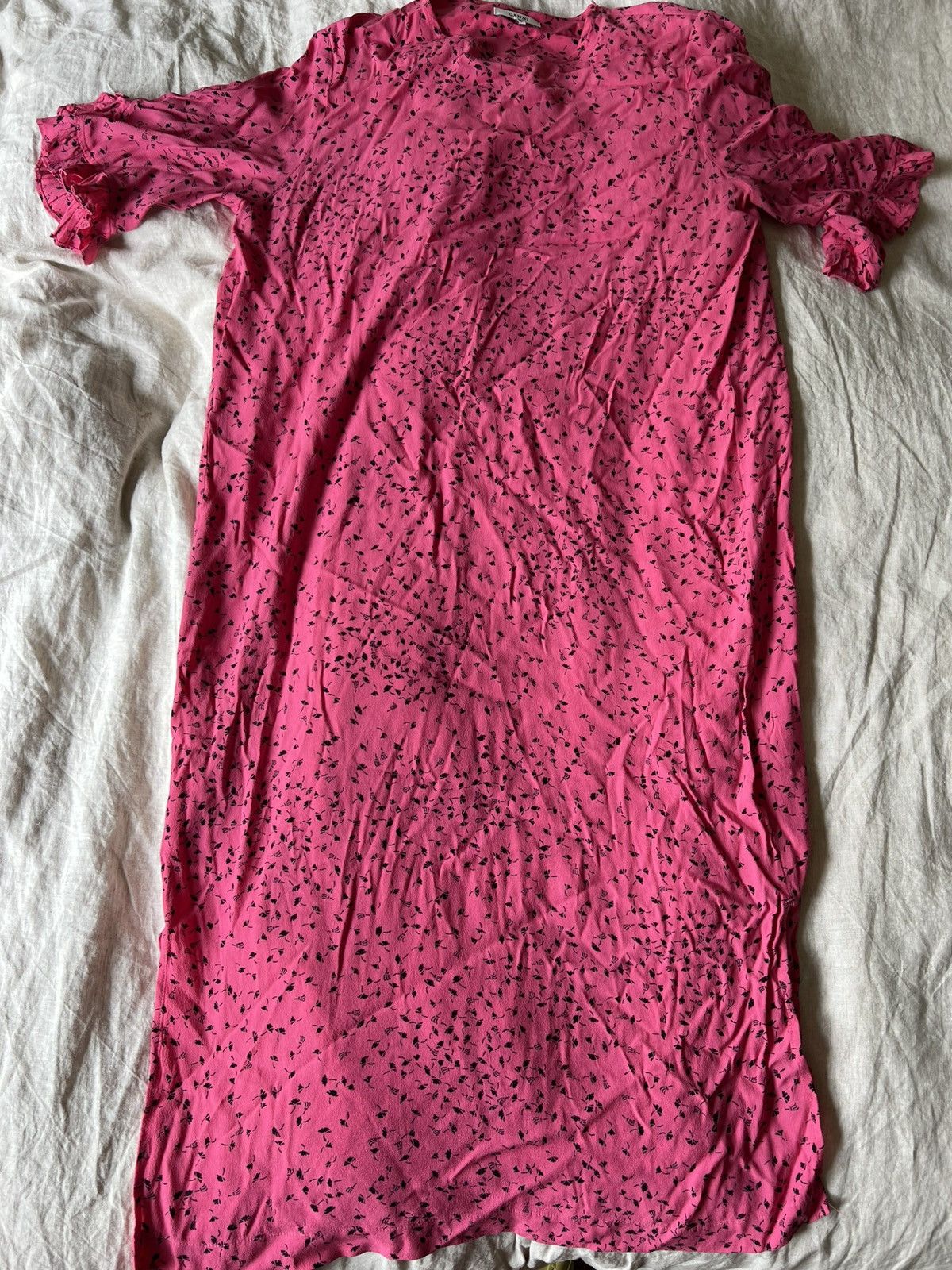 Ganni Pink midi Ganni dress with black floral pattern Size XS / US 0-2 / IT 36-38 - 5 Thumbnail