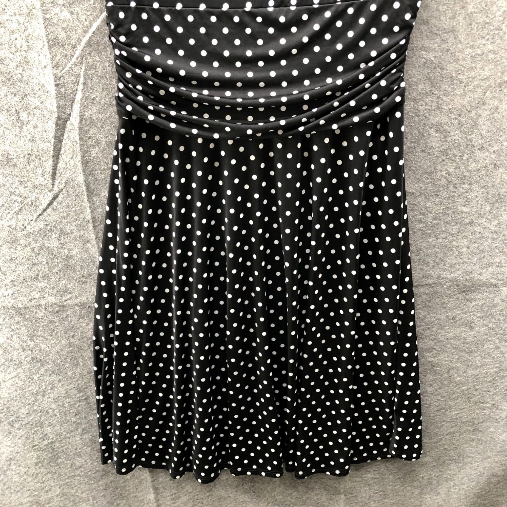 Vintage Folter Polka Dot Tie Neck Dress L Black Cap Sleeve Jersey Punk Dress Length Knee Length 90s? Size L / US 10 / IT 46 - 6 Thumbnail