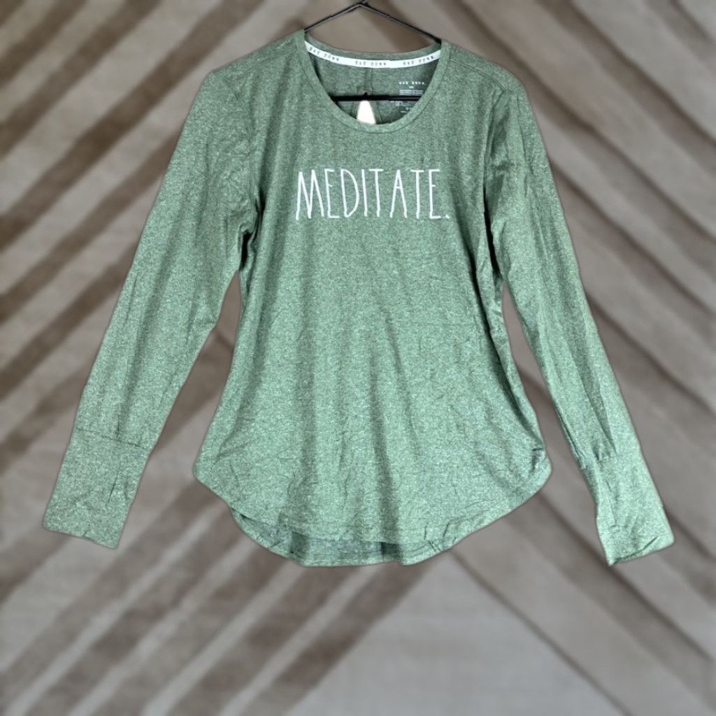 Vintage Rae Dunn Womens Shirt Green Meditate Eyelet Back Crew Neck Stretch Large Shirt Womens Green Meditate Eyelet Back Crew Neck Stretch Large Size L / US 10 / IT 46 - 1 Thumbnail