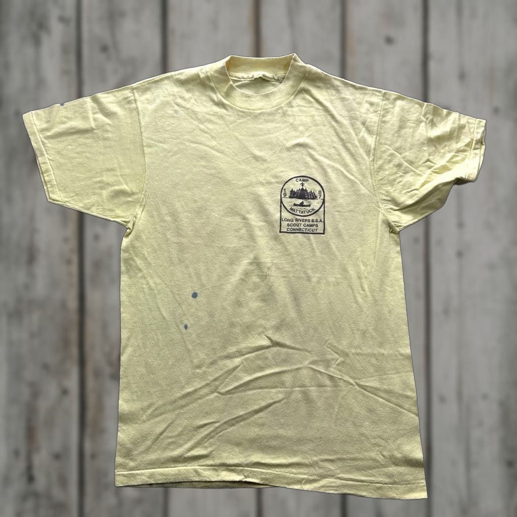 Vintage VINTAGE Camp Mattatuck Shirt Mens Large Yellow Graphic BSA Scout Camp 1987 80s Size US L / EU 52-54 / 3 - 1 Thumbnail
