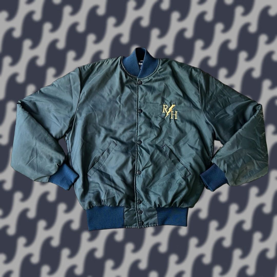 VINTAGE Holloway Roy Hobbs The Natural Satin Bomber Jacket Mens Medium B1
