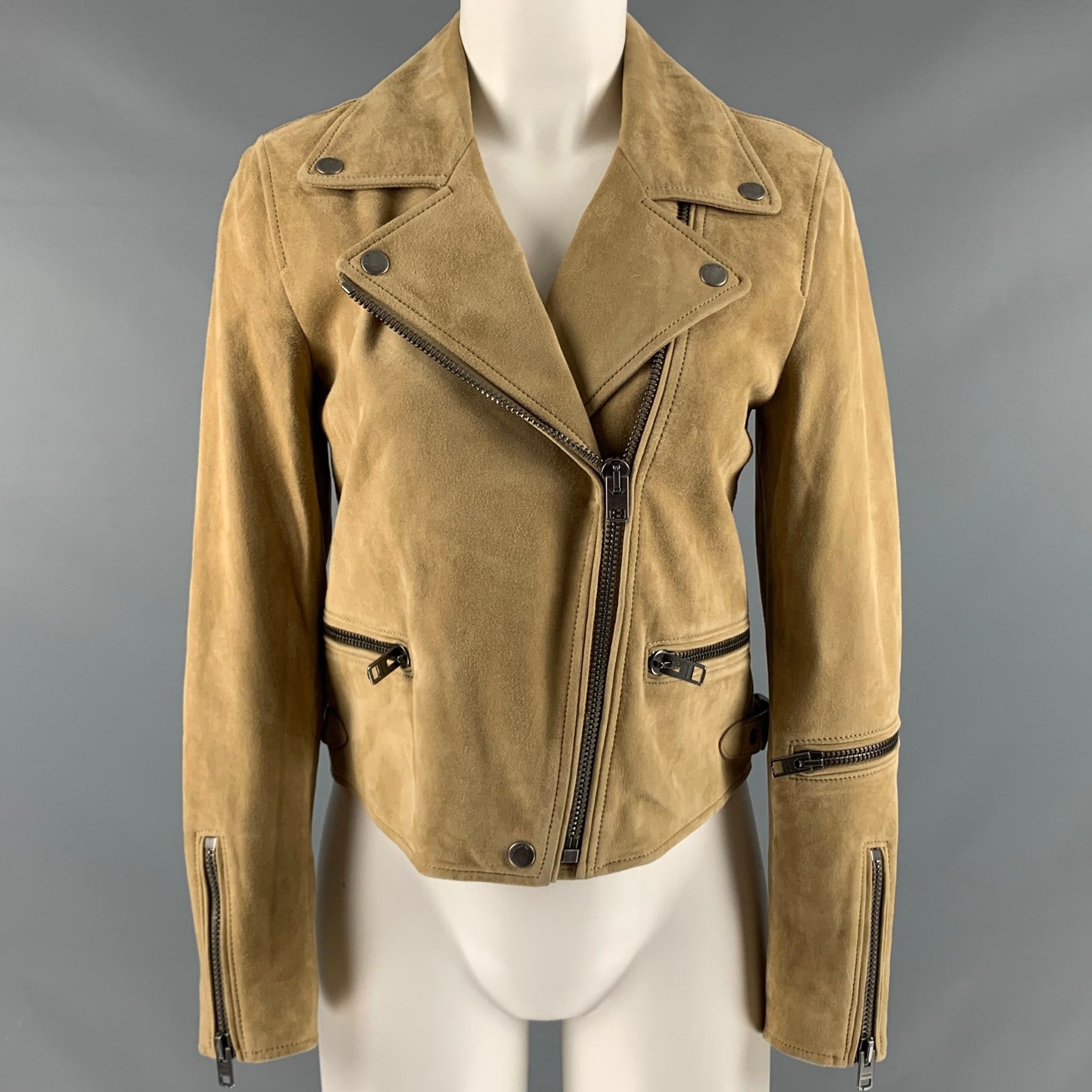 image of Coach Tan Suede Lamb Skin Biker Jacket, Women's (Size XS)