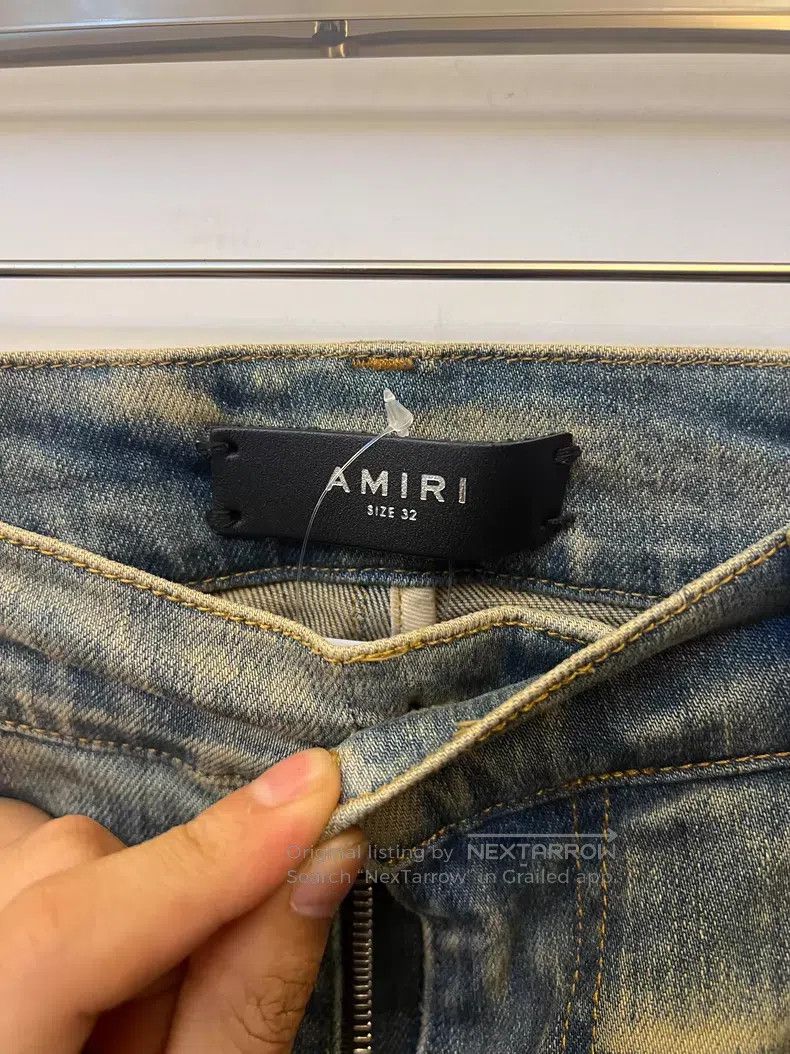 Amiri Amiri Distressed knife-cut cashew flower denim pants, blue Size US 32 / EU 48 - 3 Thumbnail
