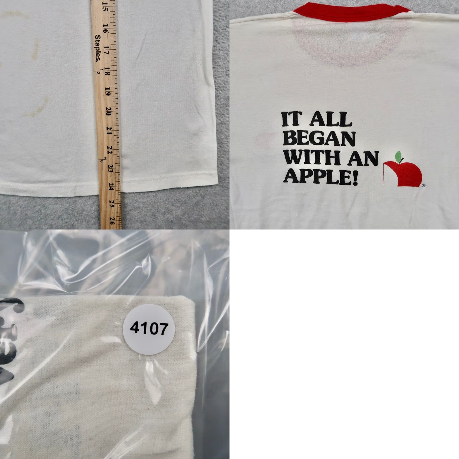 Jerzees VINTAGE Apple Juice Jerzees T-Shirt Mens L White Red Ringer USA 80s Size US L / EU 52-54 / 3 - 9 Thumbnail