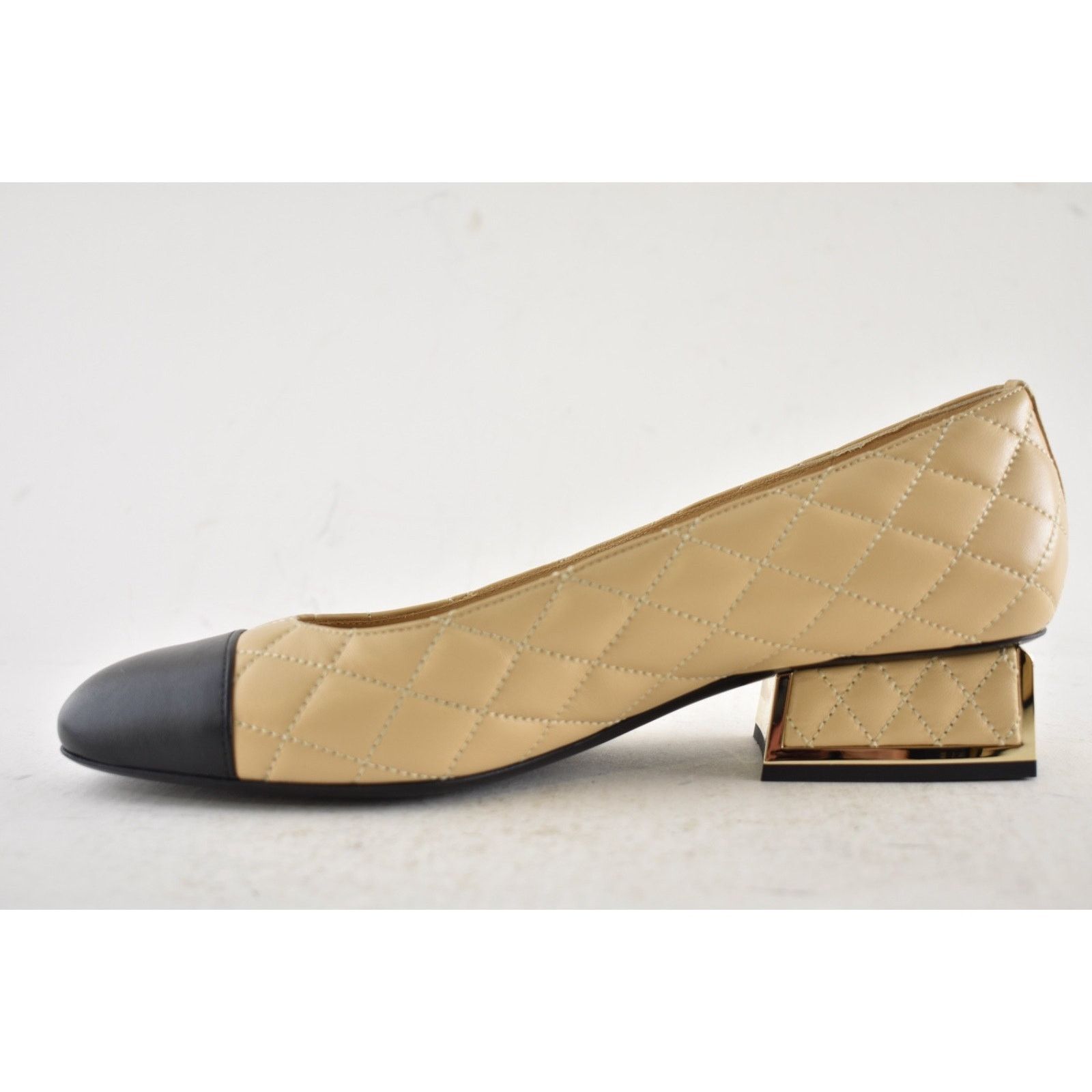 Chanel Chanel 24B Beige Lambskin Quilted CC Block Heel Pumps 37.5 Size US 7.5 / IT 37.5 - 11 Thumbnail