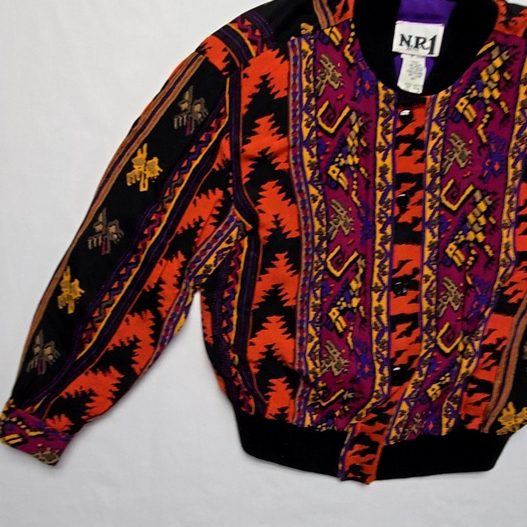 Vintage Vintage NR1 Jacket Womens 4P Aztec Pattern Bomber 80s Size S / US 4 / IT 40 - 3 Thumbnail
